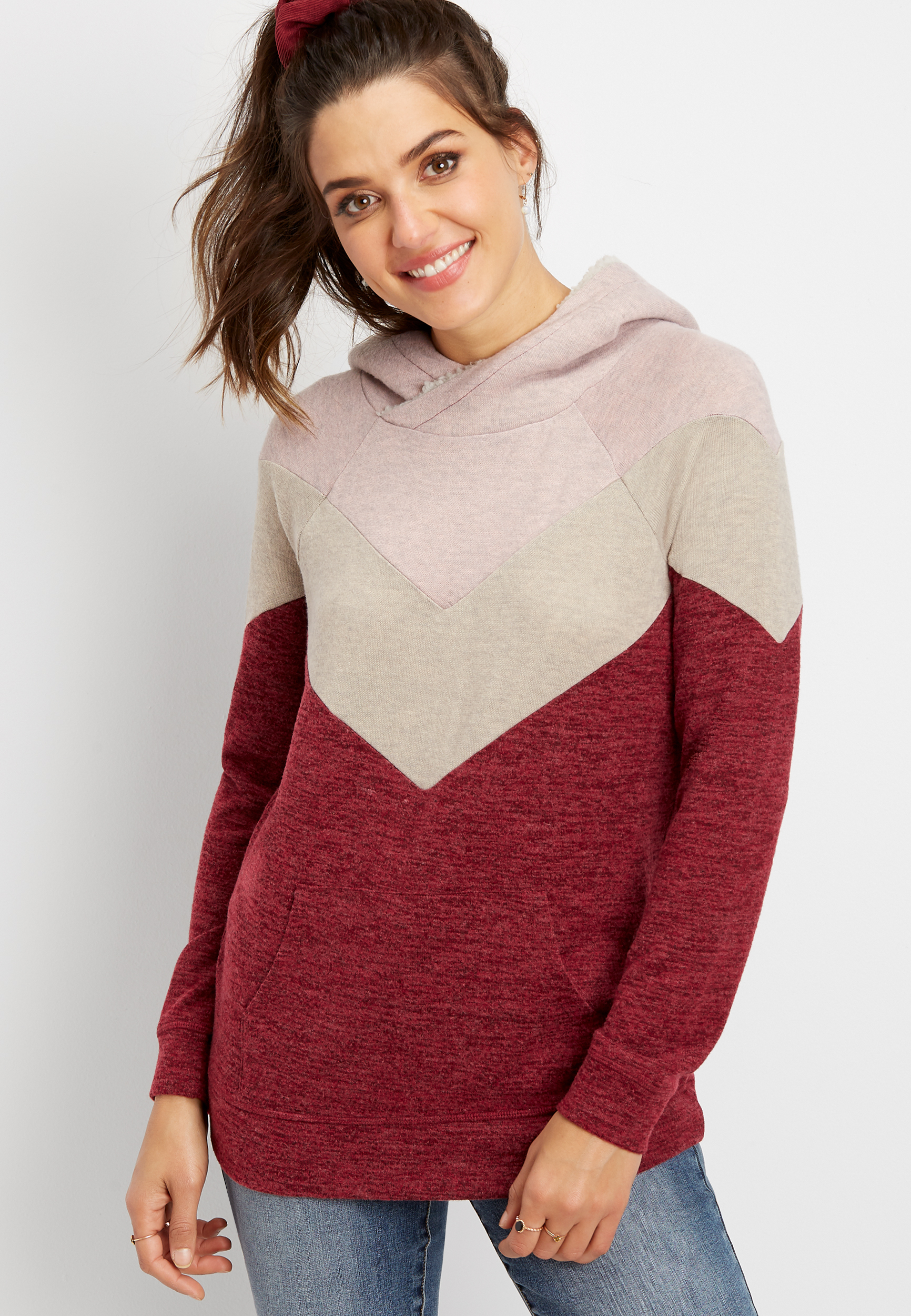 chevron sherpa hooded pullover | maurices