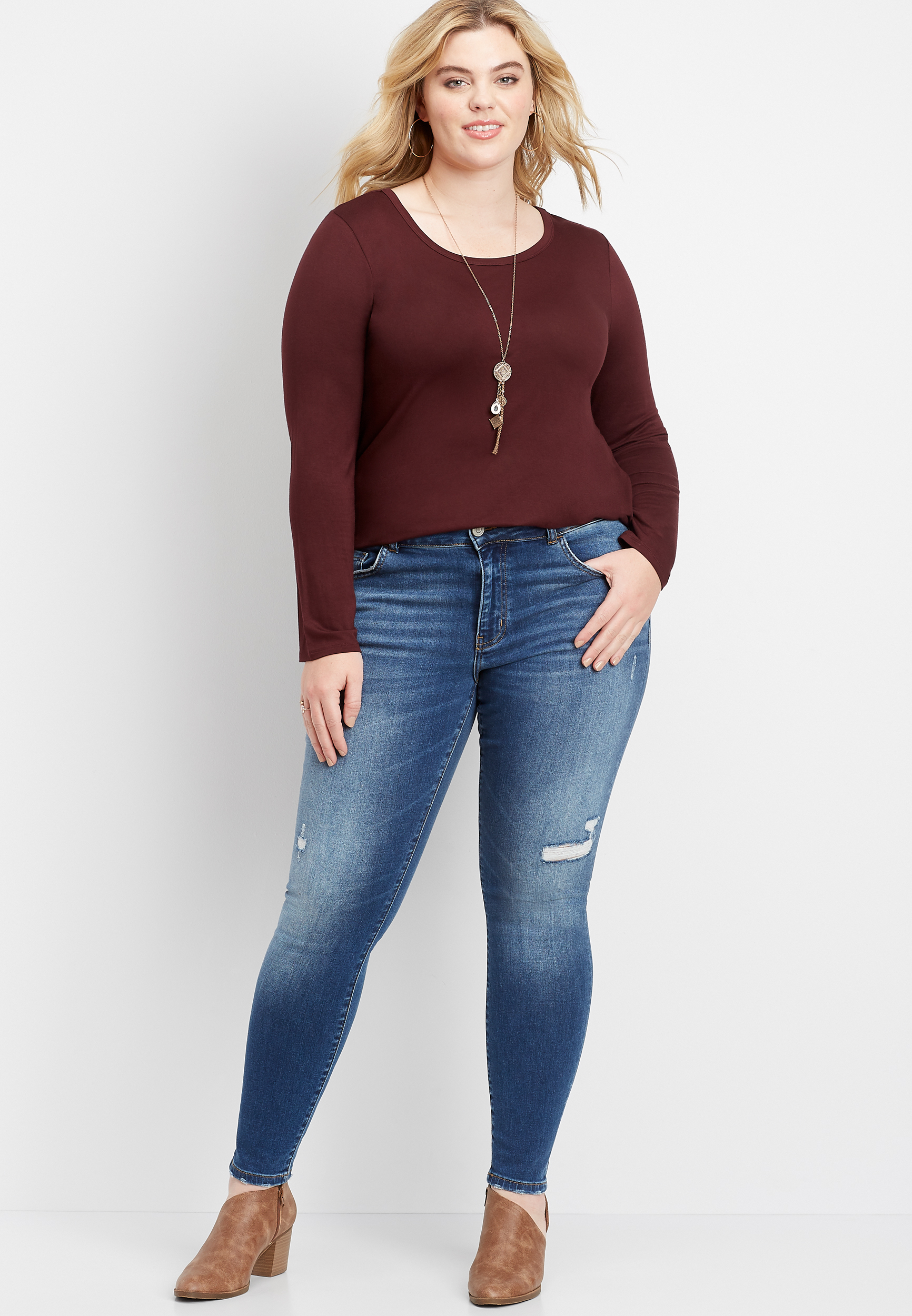 Plus Size Flying Monkey™ Destructed Stretch Skinny Jean | maurices