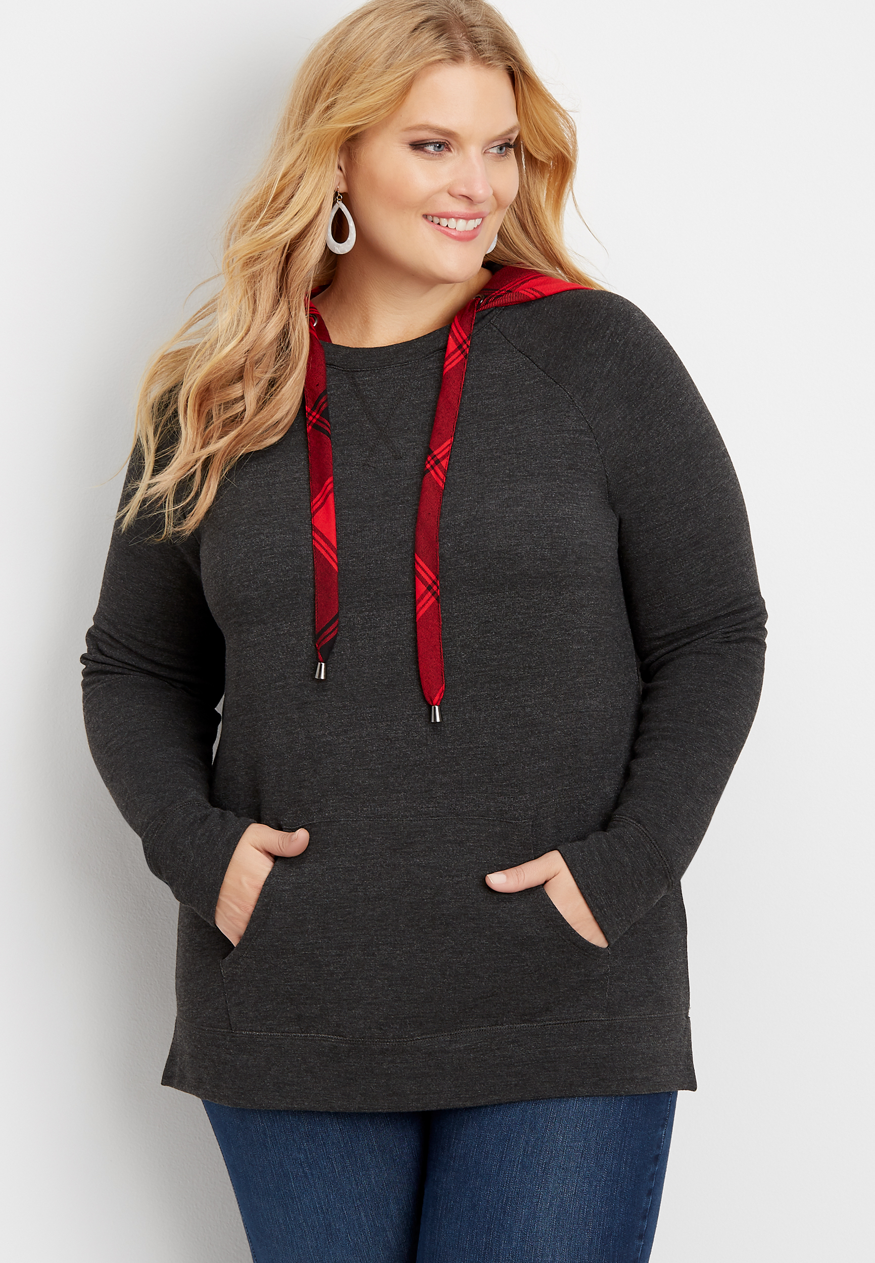 plus size plaid hooded pullover | maurices
