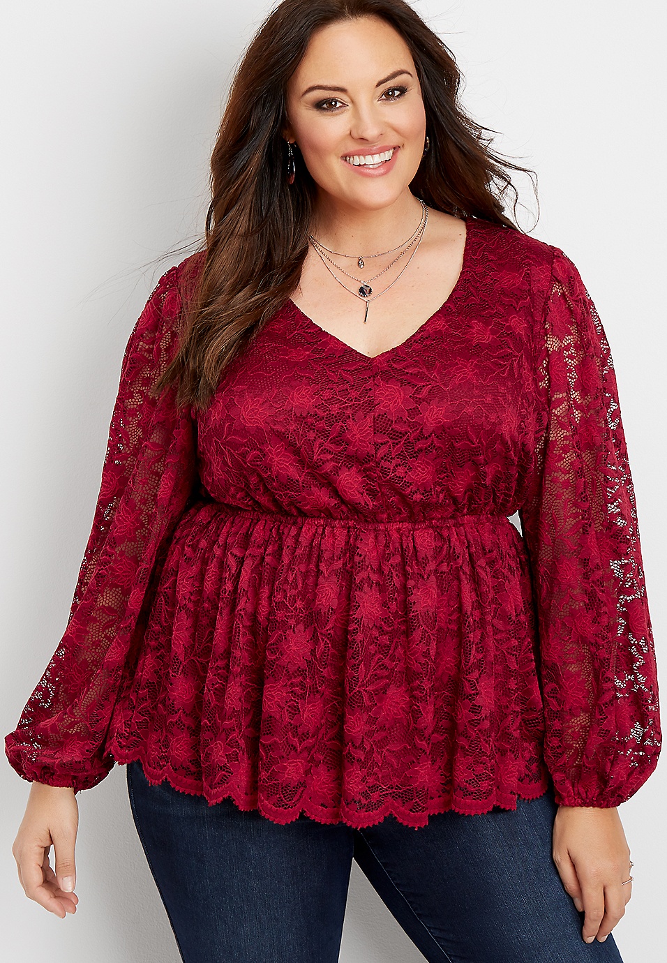 lilla Samarbejdsvillig kyst plus size lace long sleeve blouse | maurices