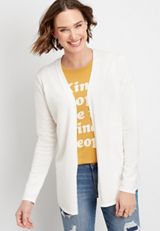 Pointelle Back Open Front Cardigan, , small