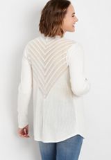Pointelle Back Open Front Cardigan, , small