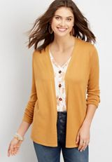 Pointelle Back Open Front Cardigan, , small