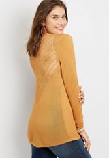 Pointelle Back Open Front Cardigan, , small