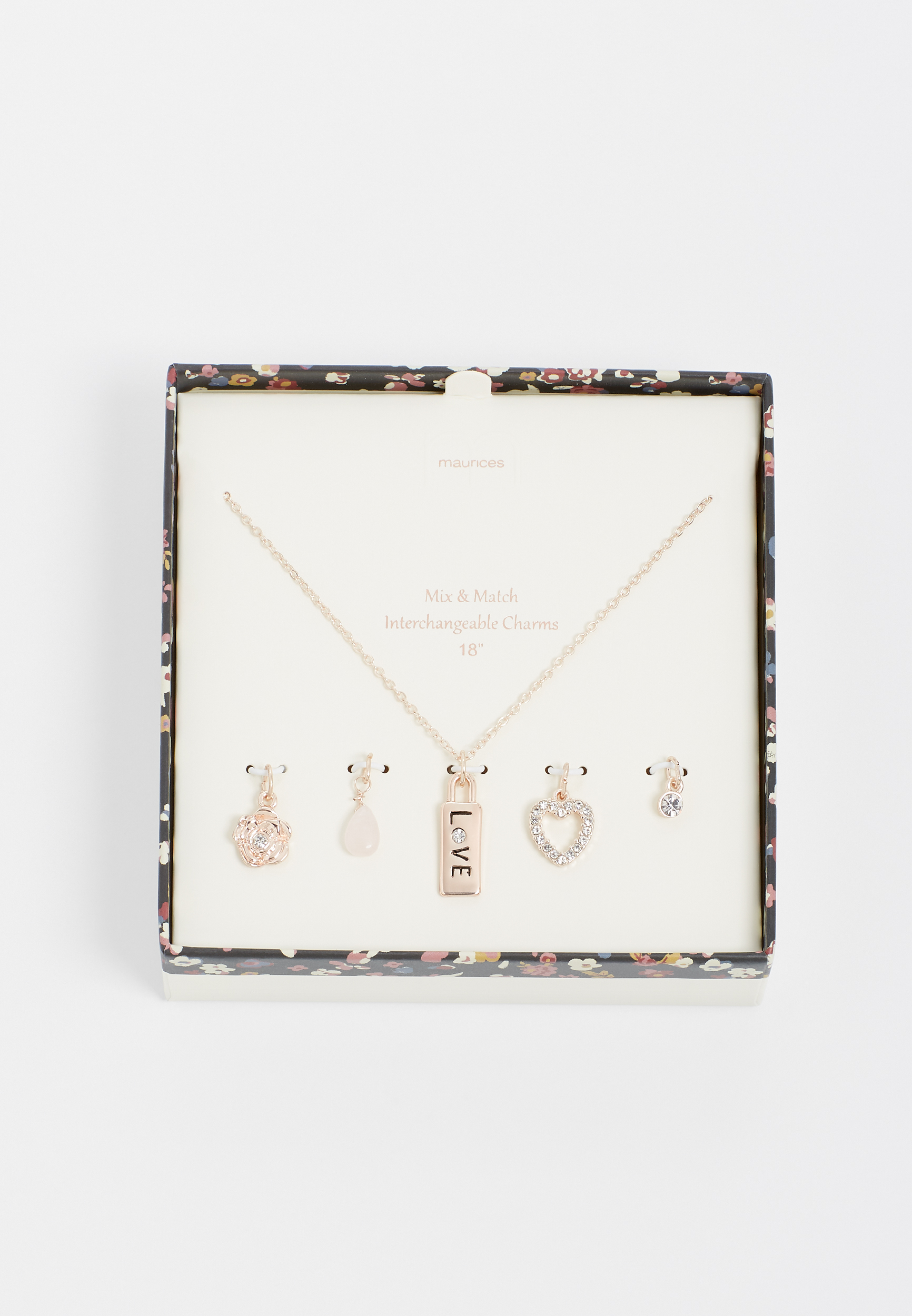 interchangeable rose gold charm necklace gift set | maurices