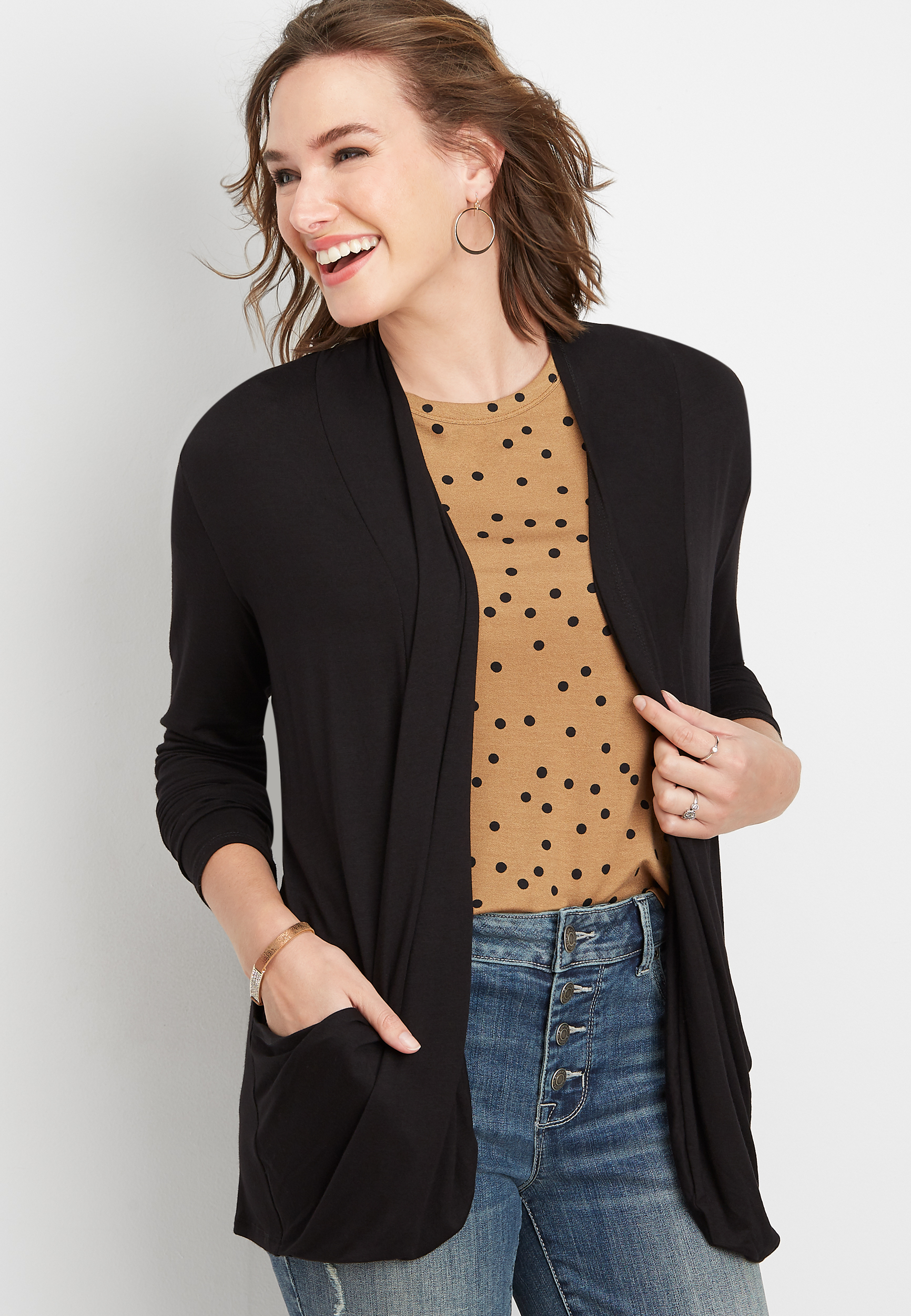 long sleeve slouchy pocket cardigan | maurices