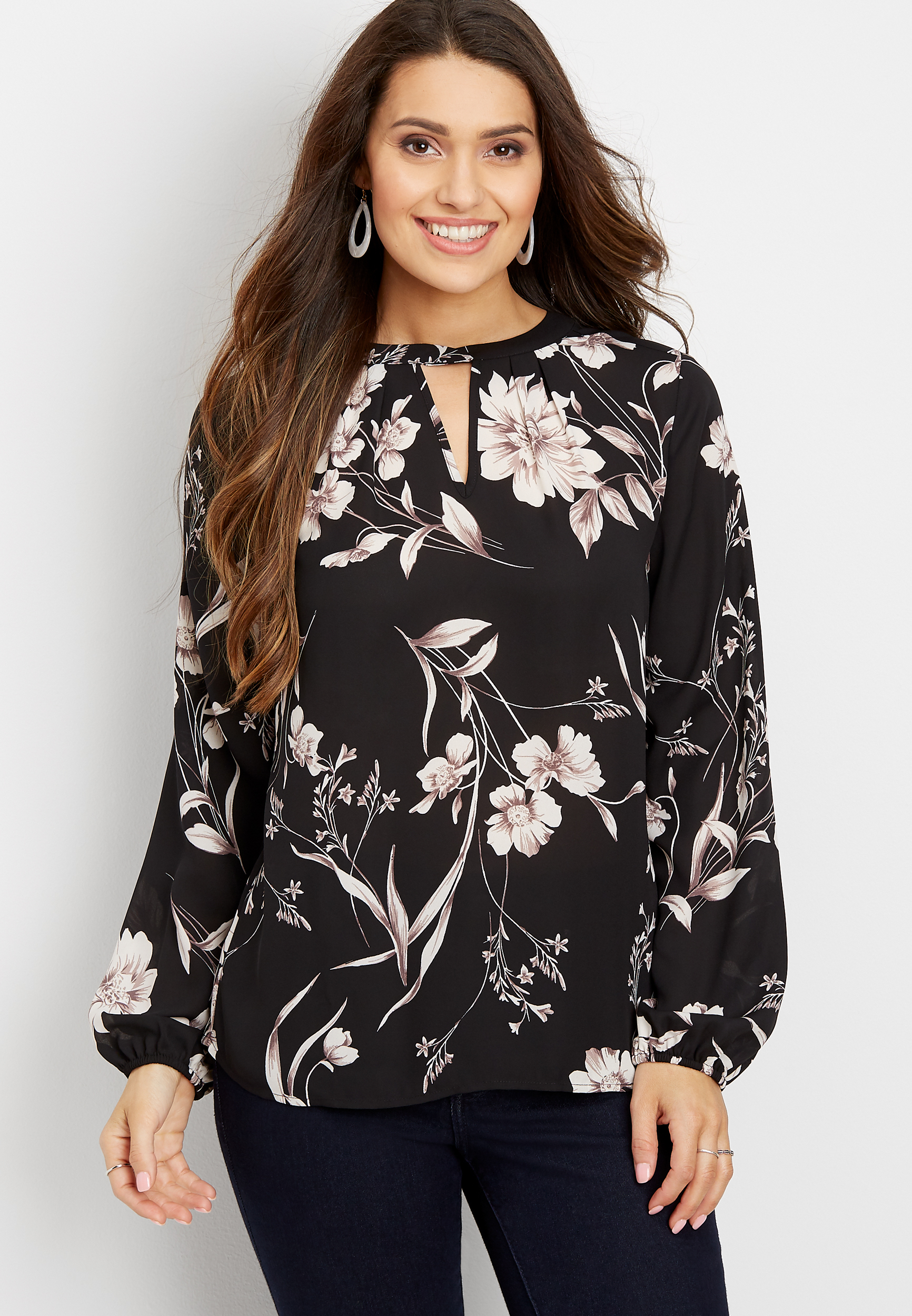 floral keyhole neck blouse | maurices
