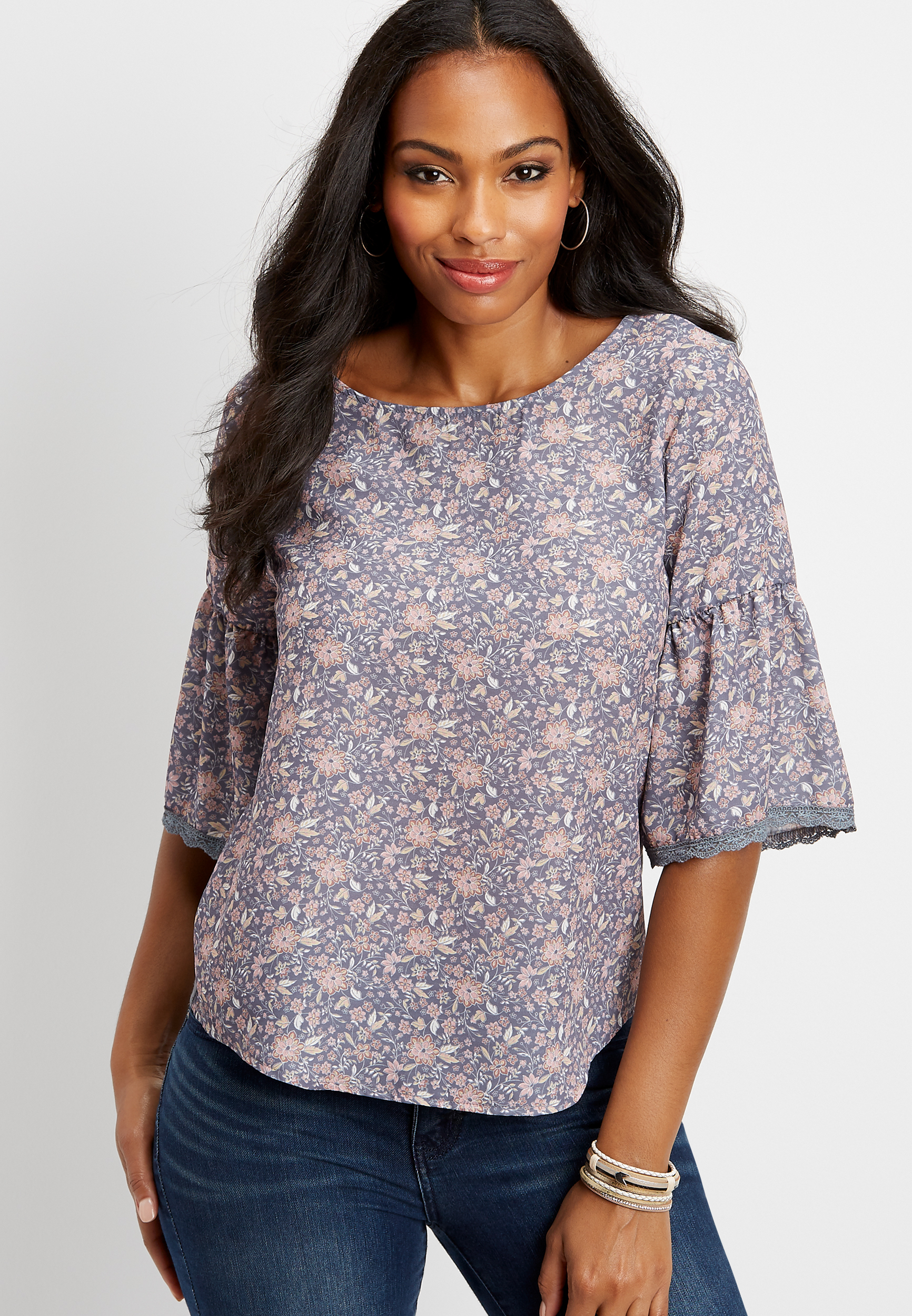 ditsy floral chiffon bell sleeve blouse | maurices