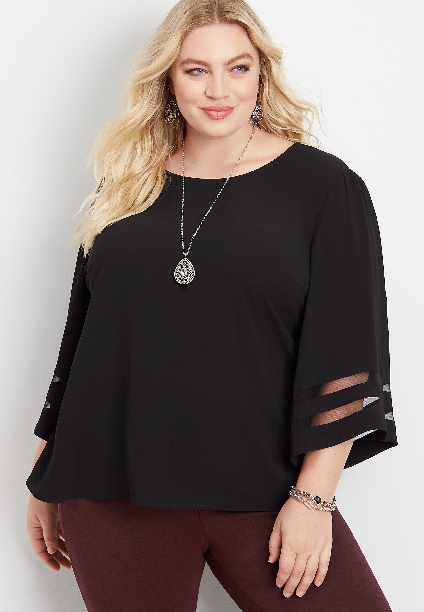 plus size mesh inset scoop neck blouse | maurices