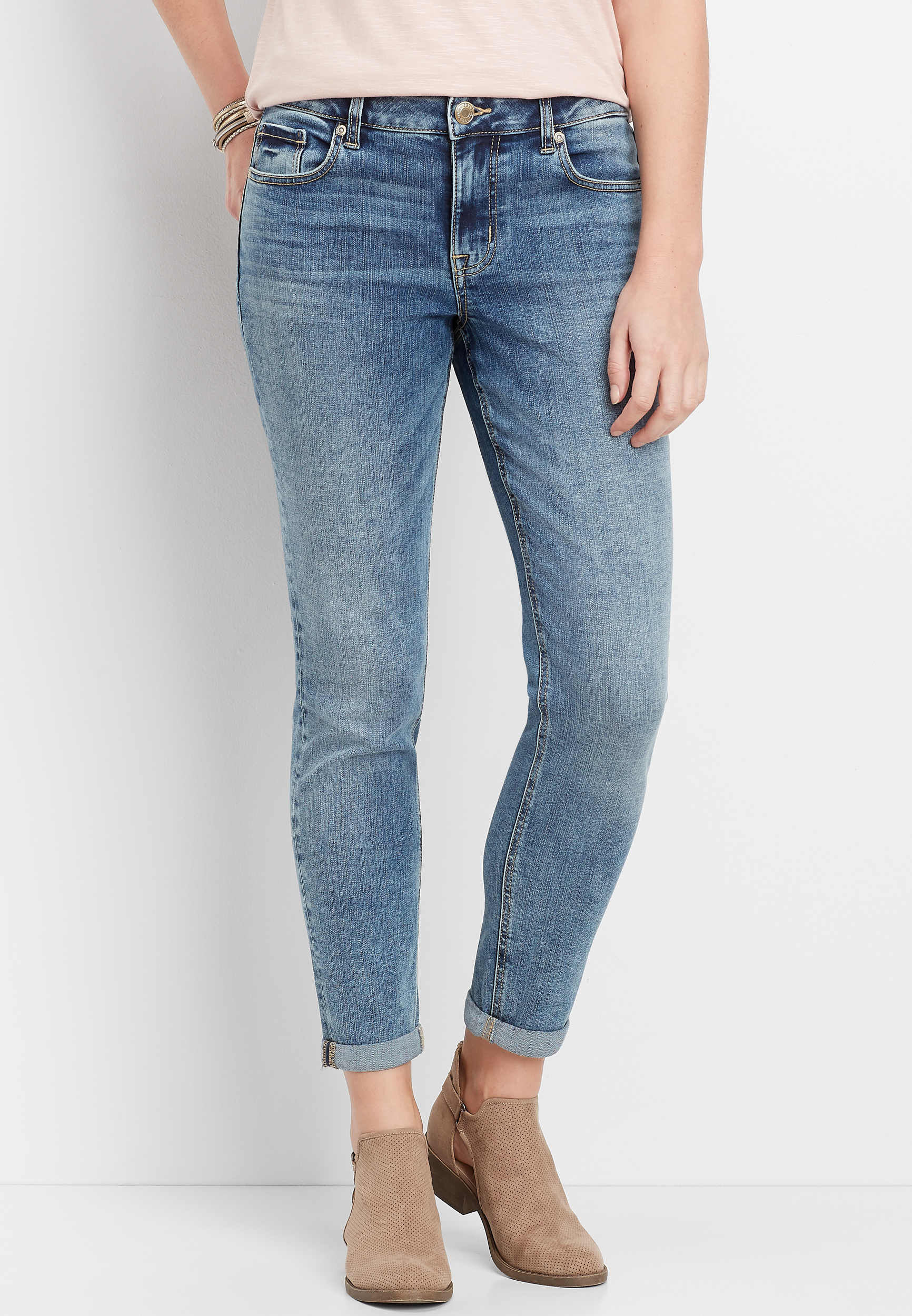 DenimFlex™ Medium Wash Cuffed Boyfriend Jean | maurices