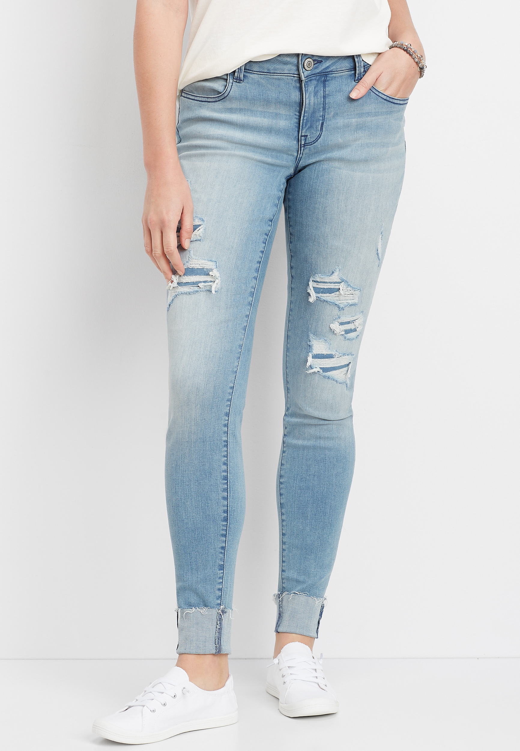 DenimFlex™ Light Wash Destructed Cuffed Jegging | maurices