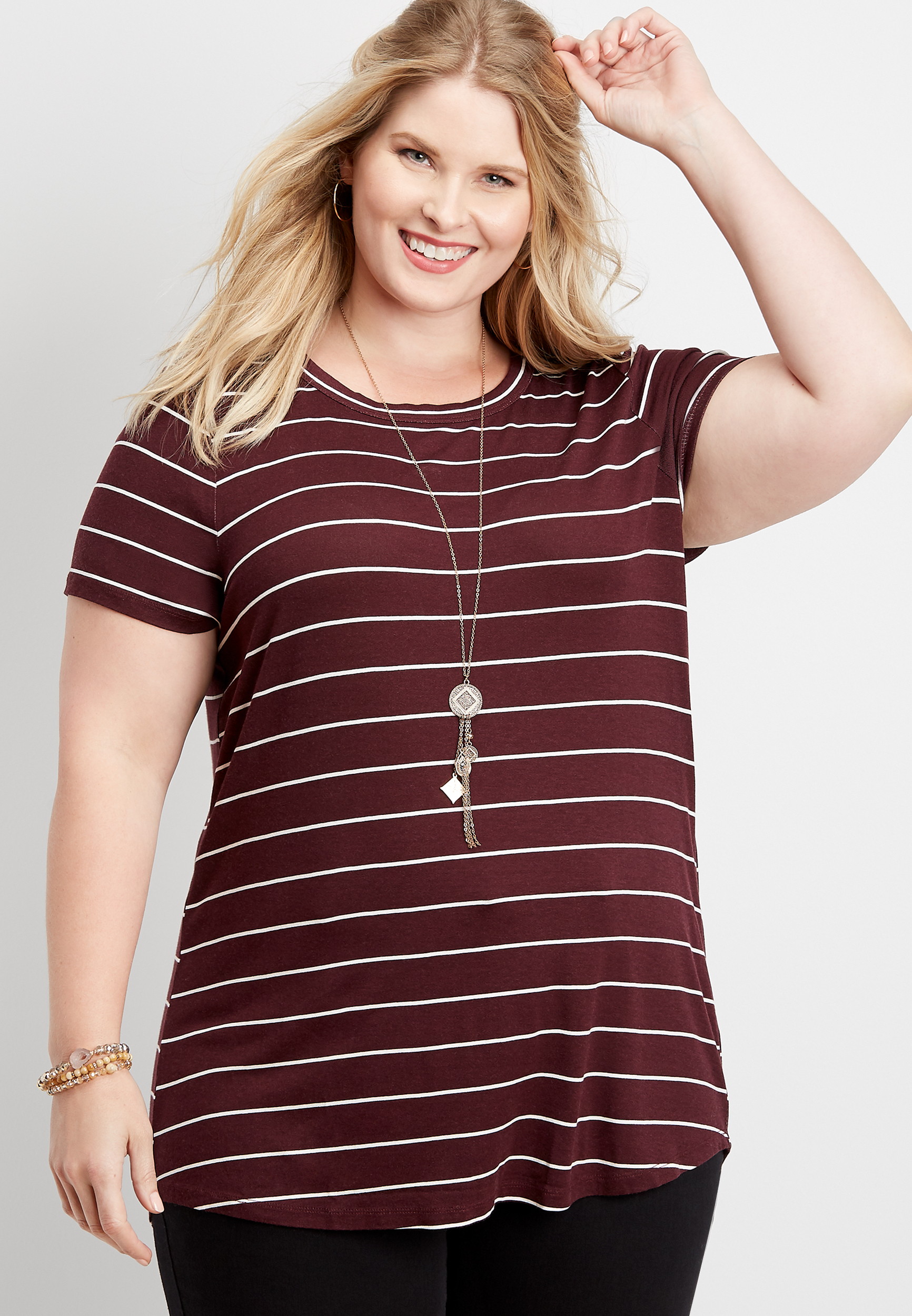 plus size 24/7 stripe crew neck tee | maurices