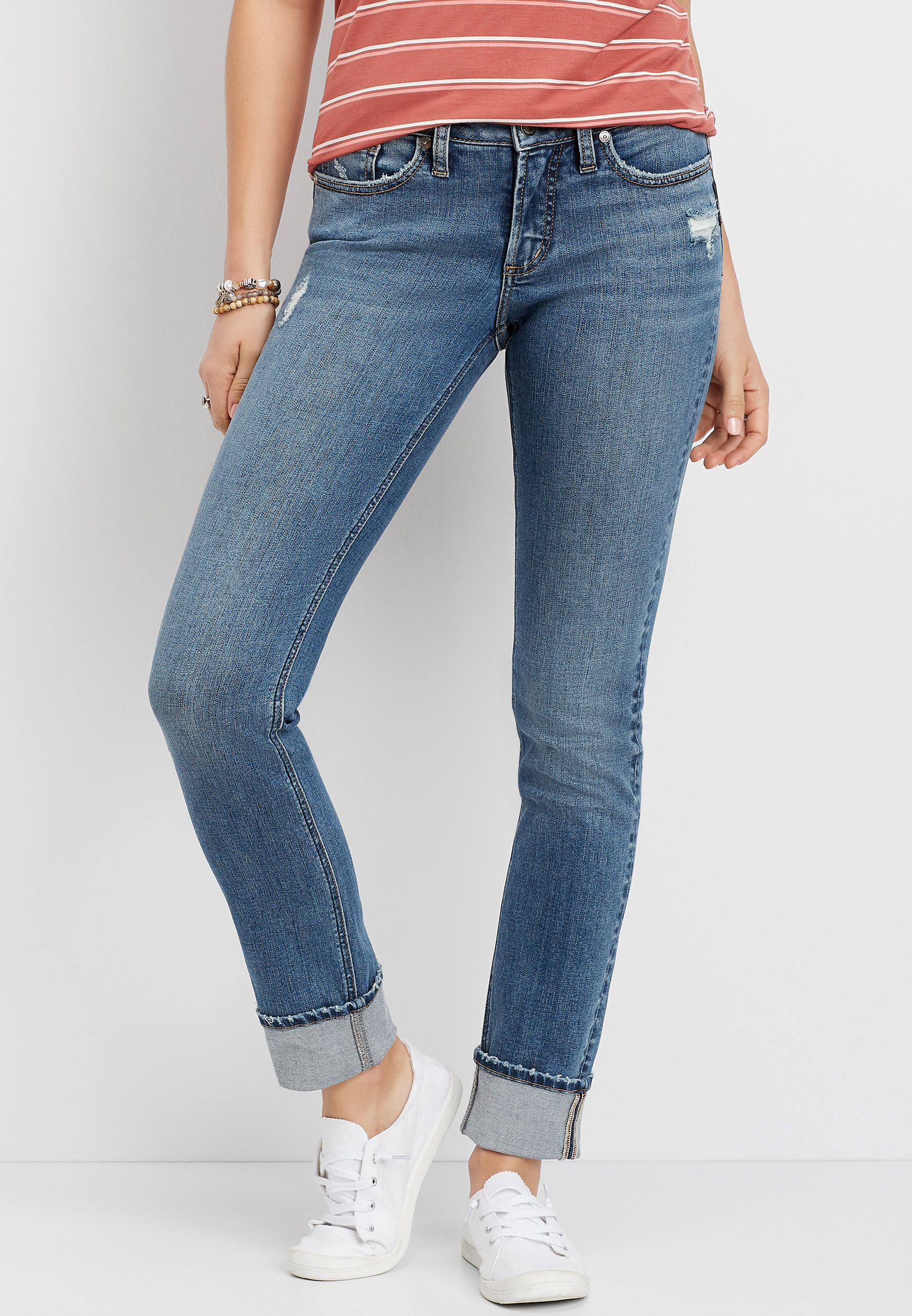 Silver Jeans Co.® Suki Medium Wash Cuffed Slim Straight Leg Jean | maurices
