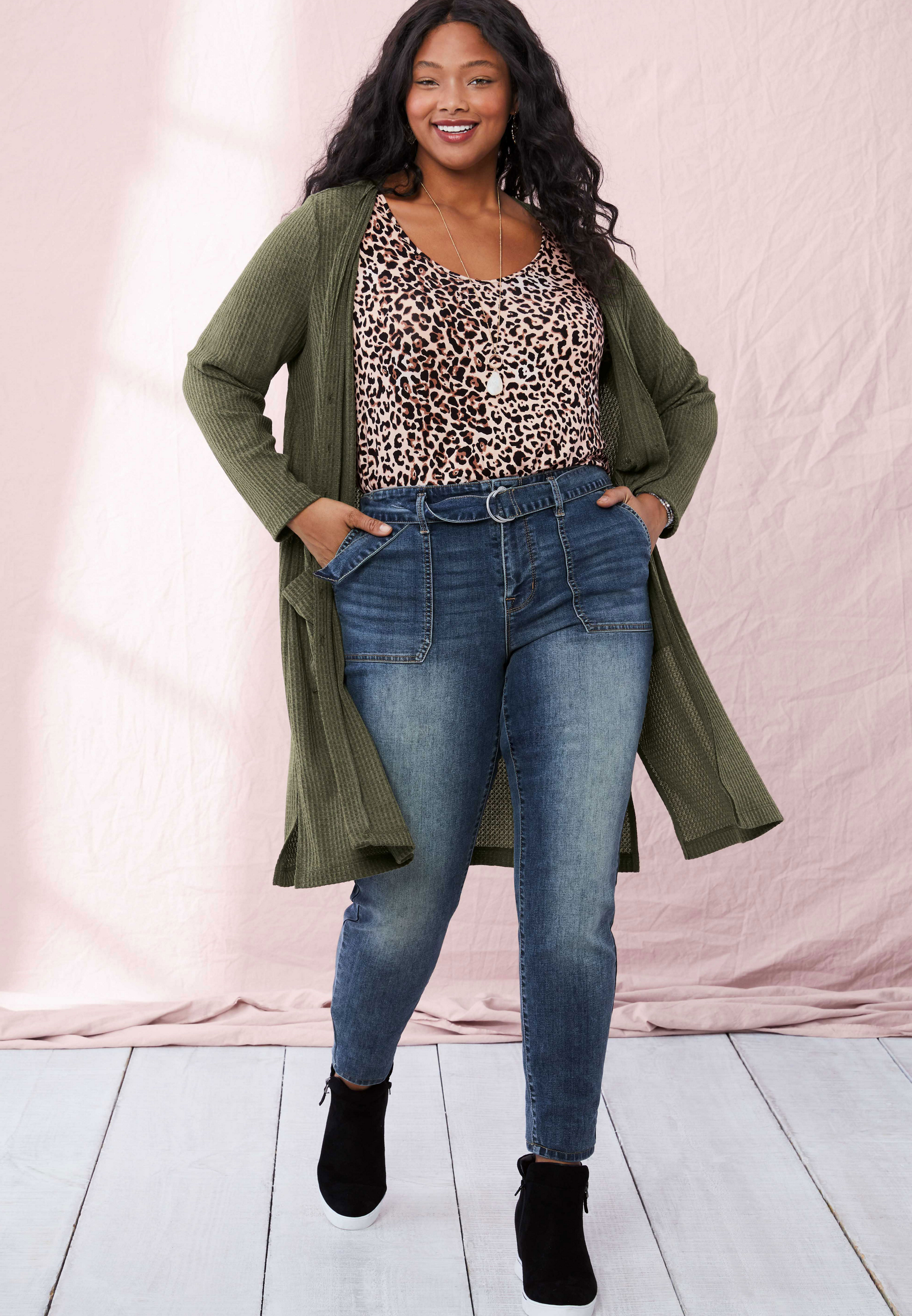 Plus Size DenimFlex™ High Rise Belted Utility Jegging | maurices