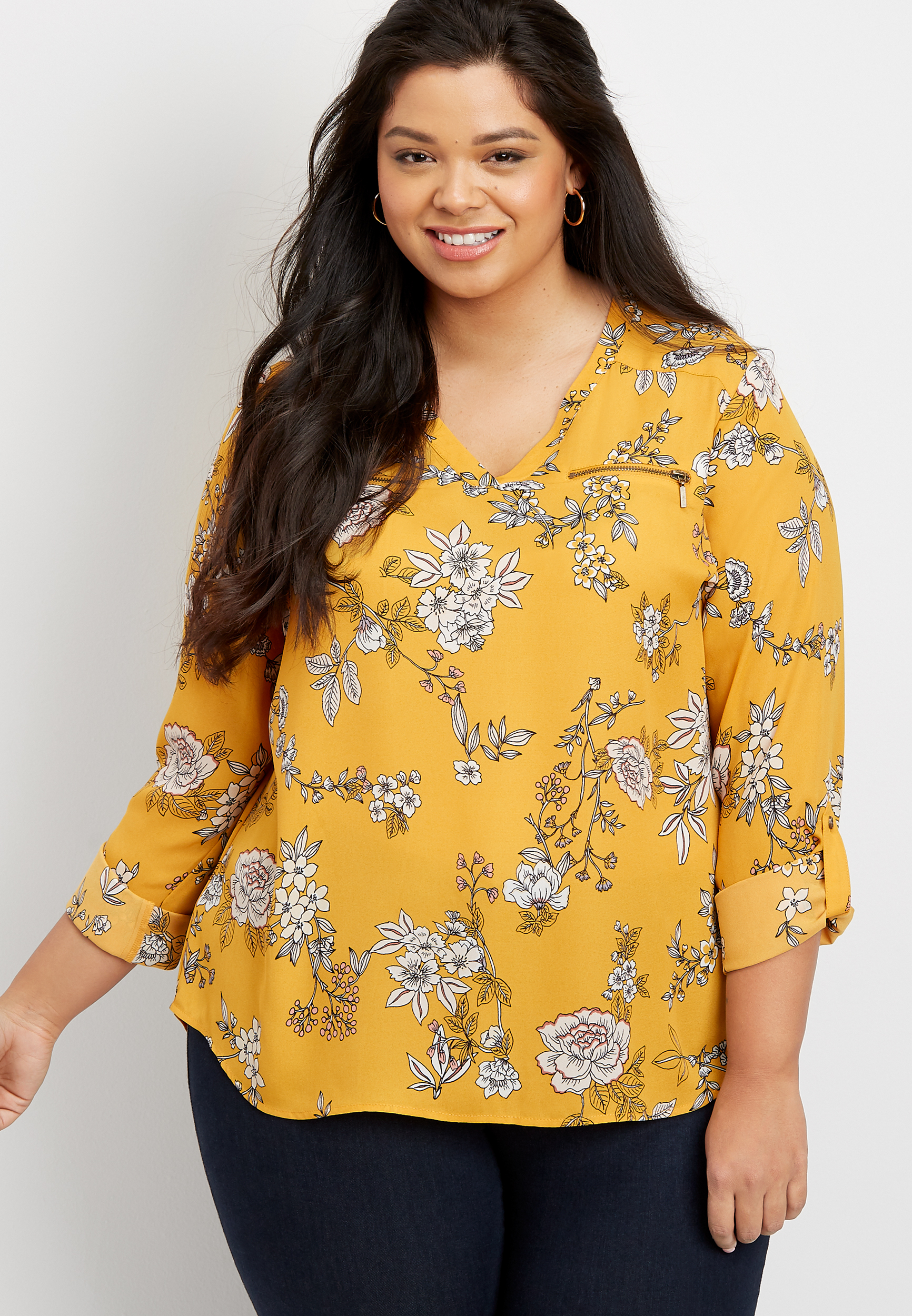 Plus Size Floral Zipper Blouse | maurices