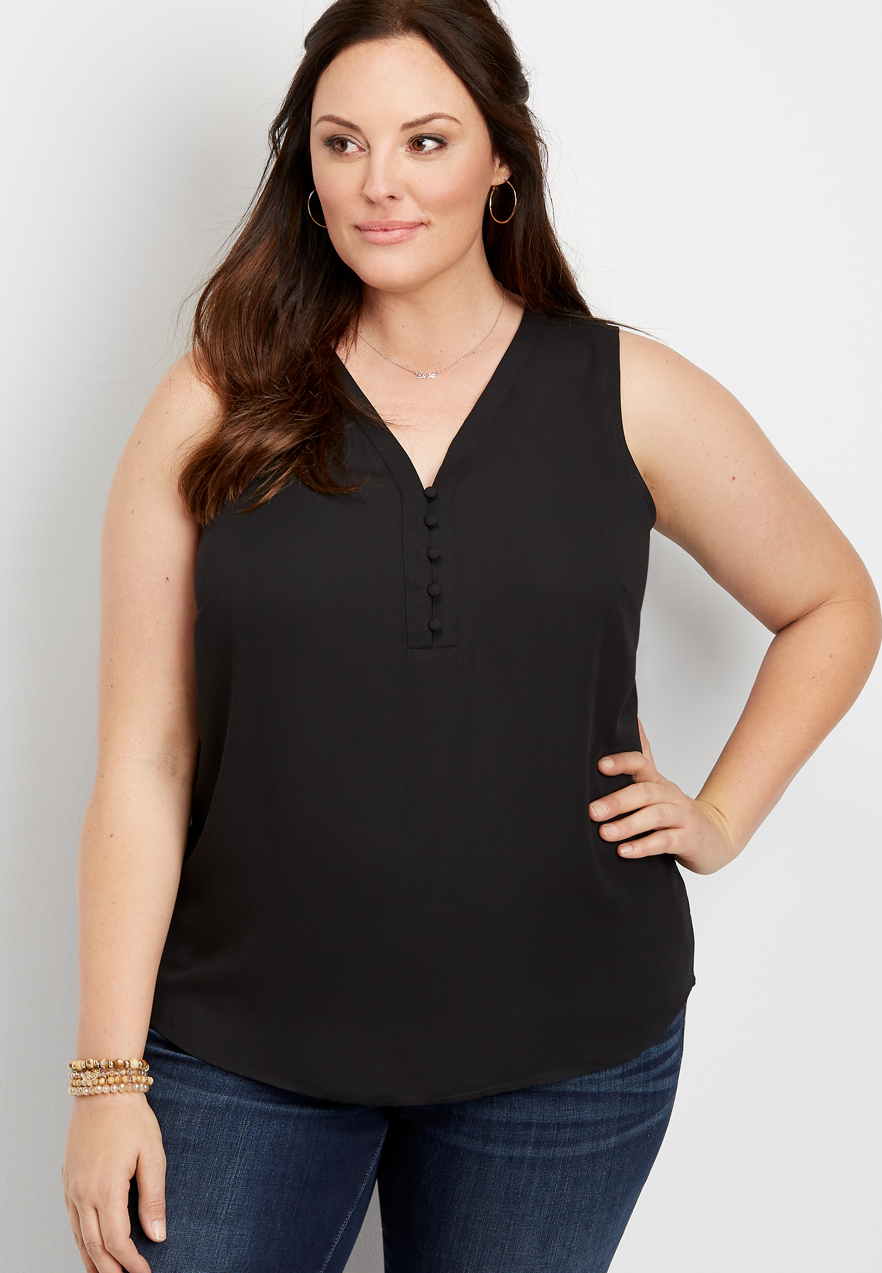 Plus Size Solid Button Front Tank | maurices