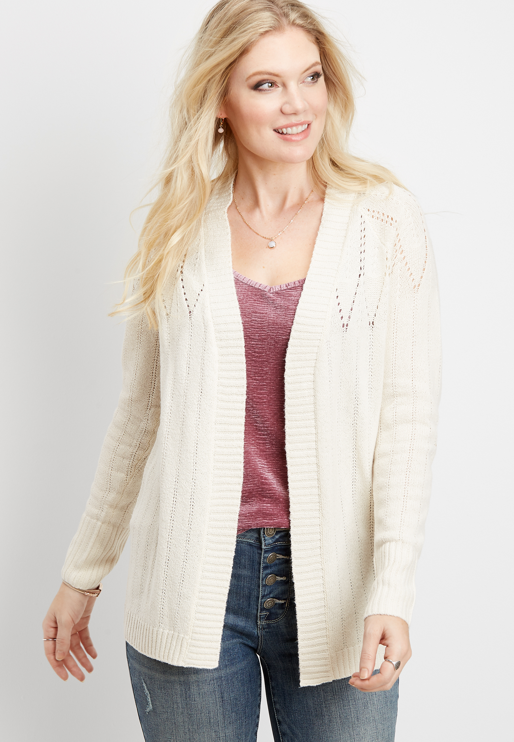 pointelle open front cardigan | maurices