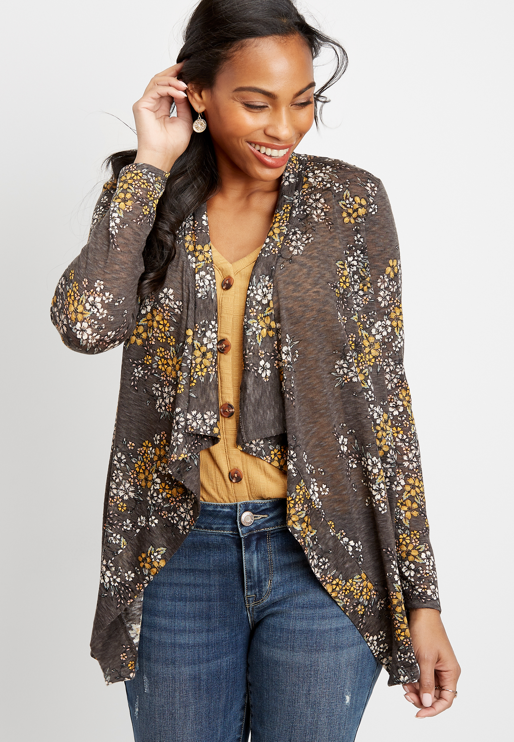 Floral Crochet Back Open Front Cardigan | maurices