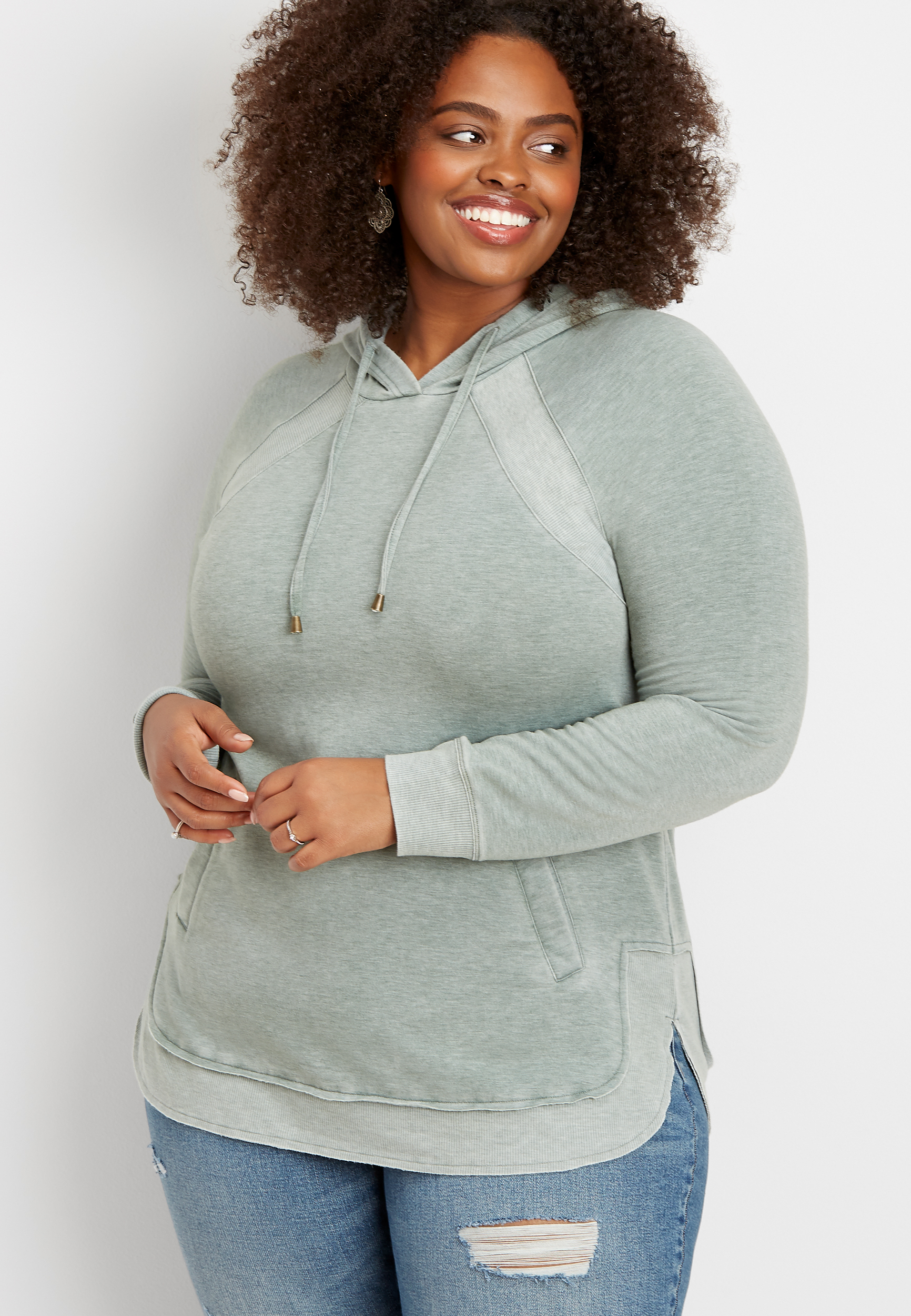 Plus Size Solid Drapey Hoodie | maurices