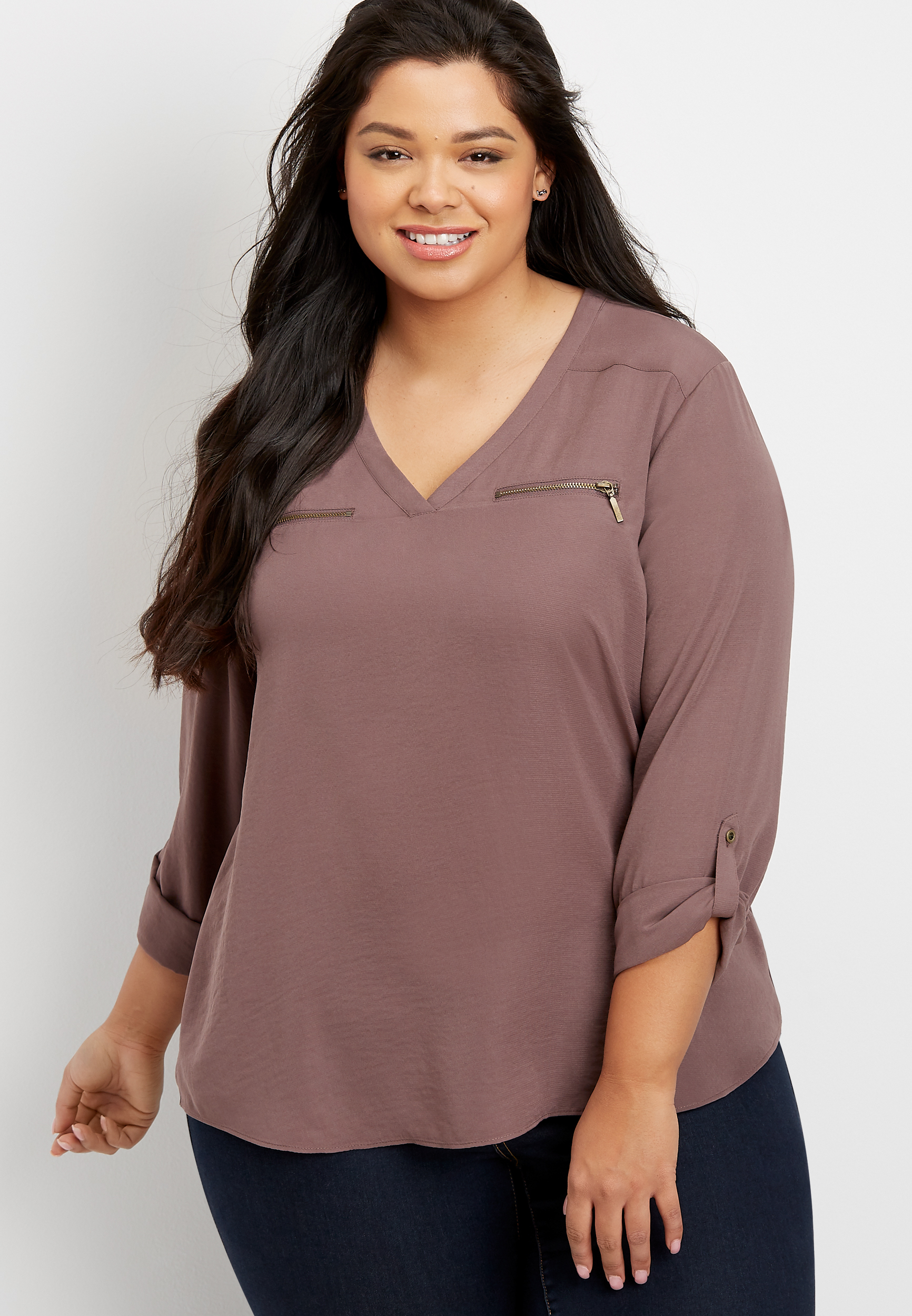 Plus Size Solid Zipper Blouse | maurices