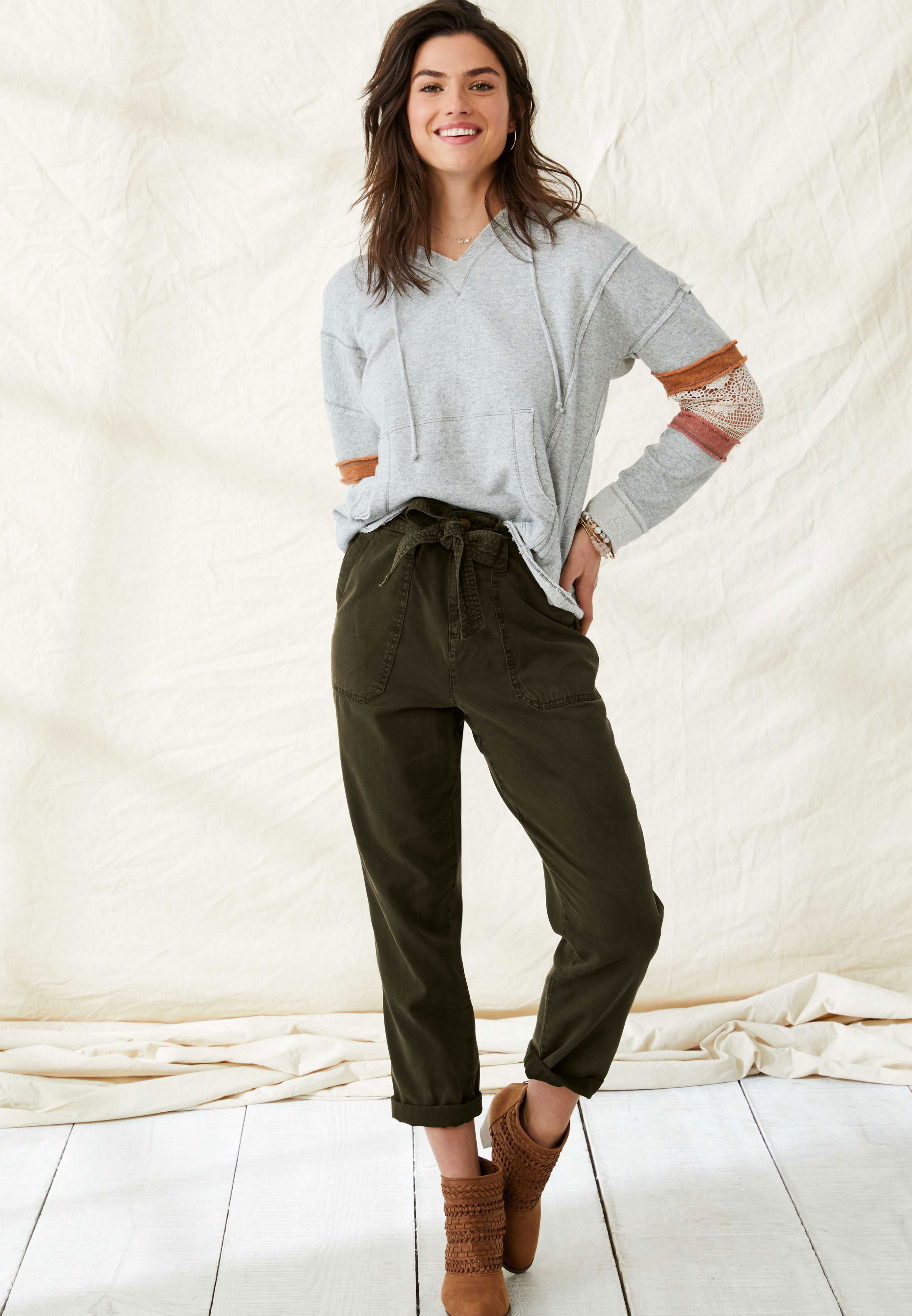 High Rise Tie Waist Utility Pant | maurices