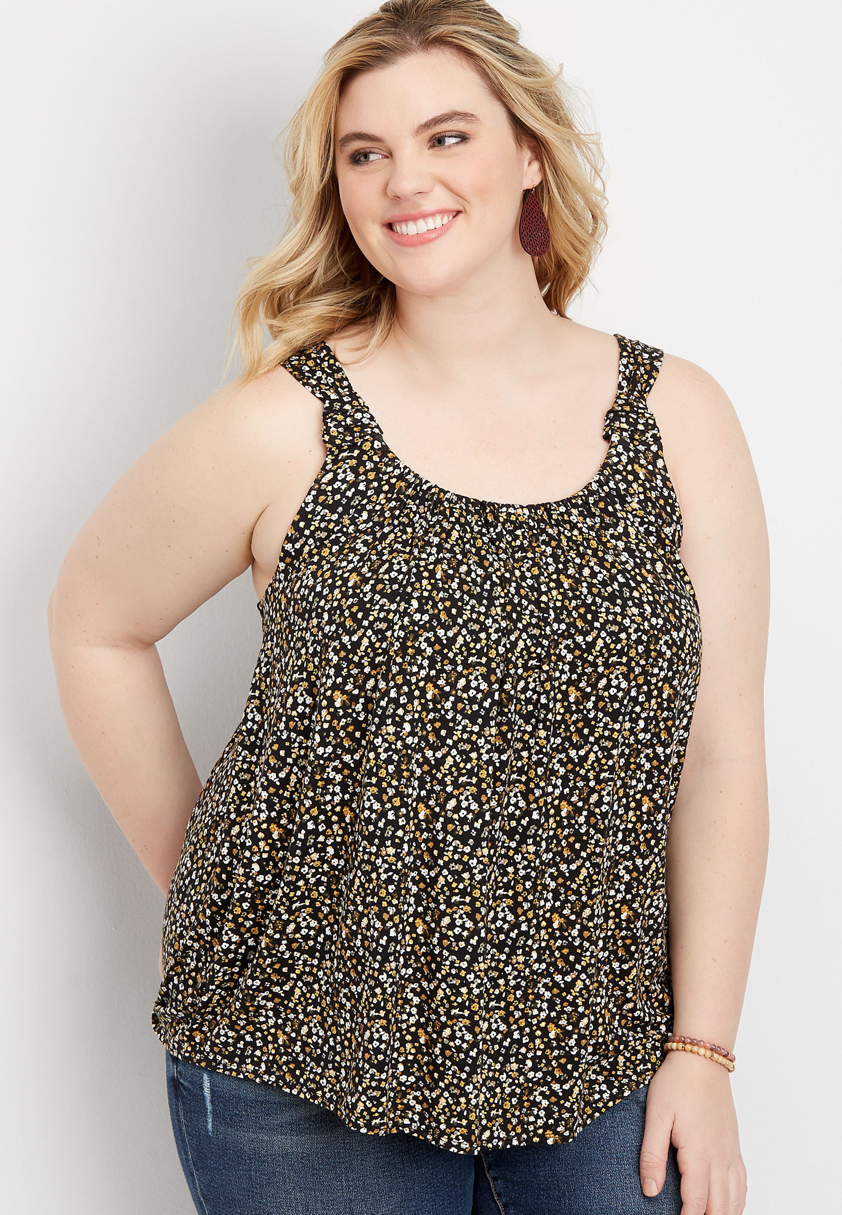 Plus Size Ditsy Floral Knot Strap Tank | maurices