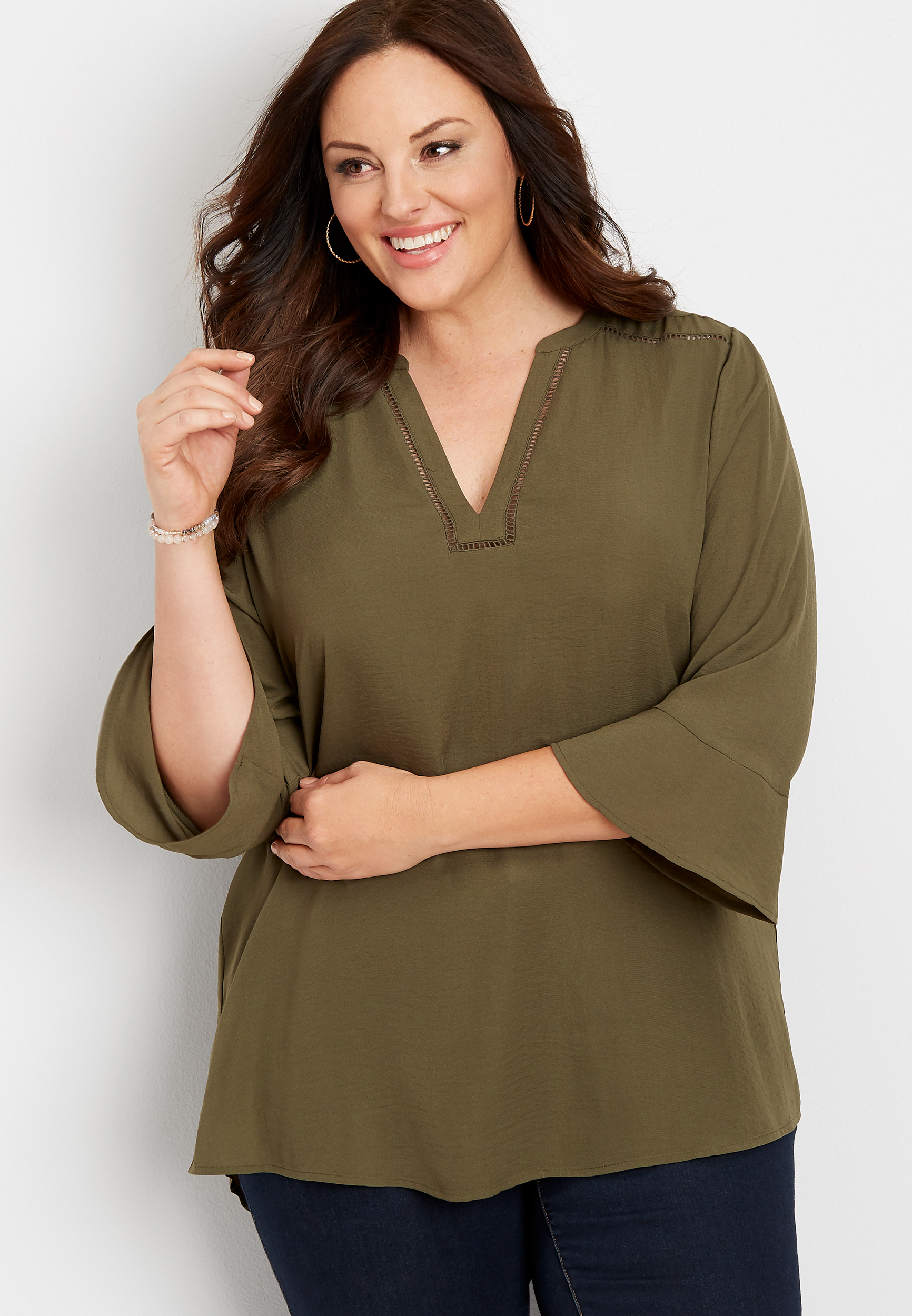 Plus Size Solid Crochet Trim Tunic Blouse | maurices