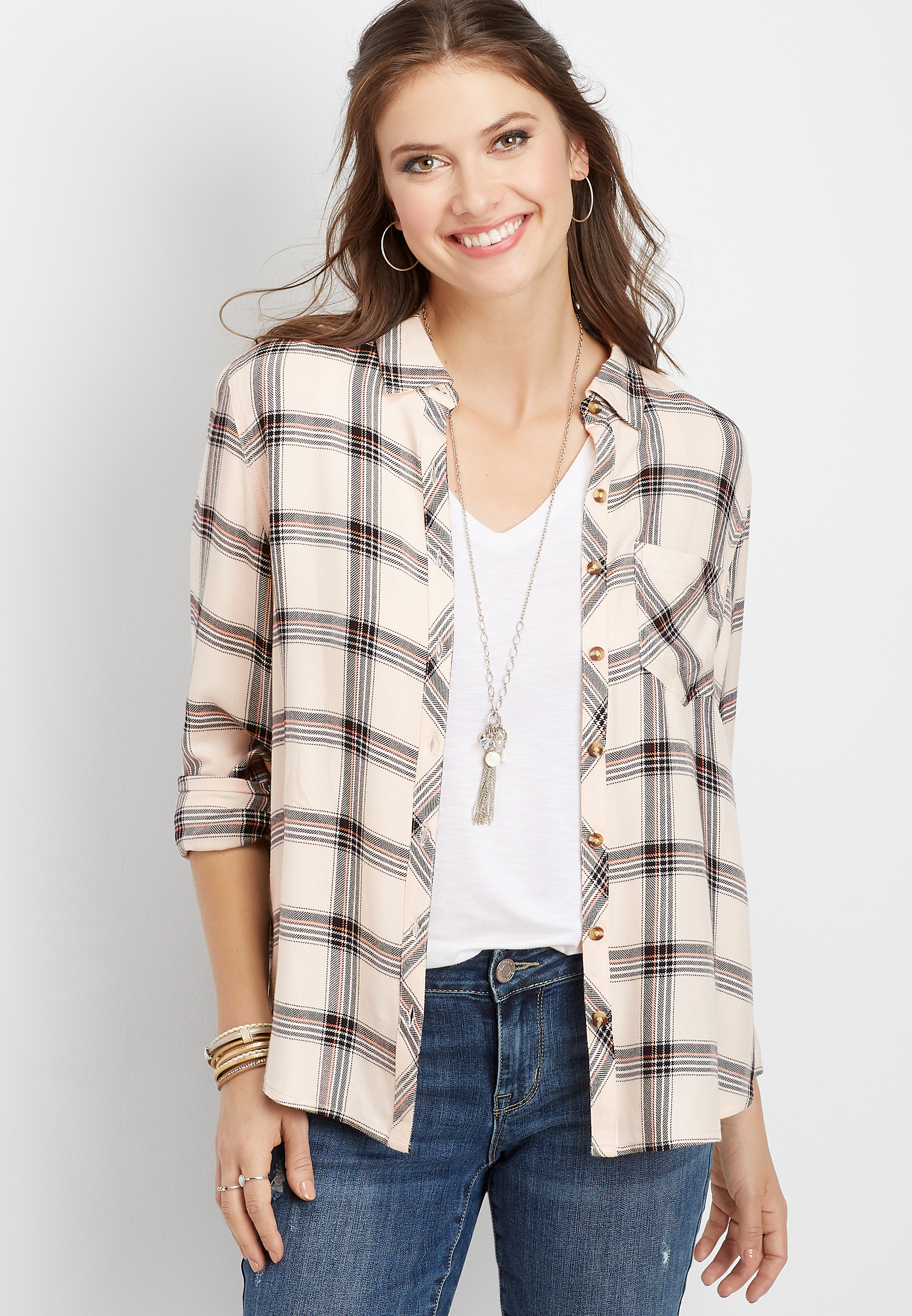 plaid long sleeve button down shirt | maurices