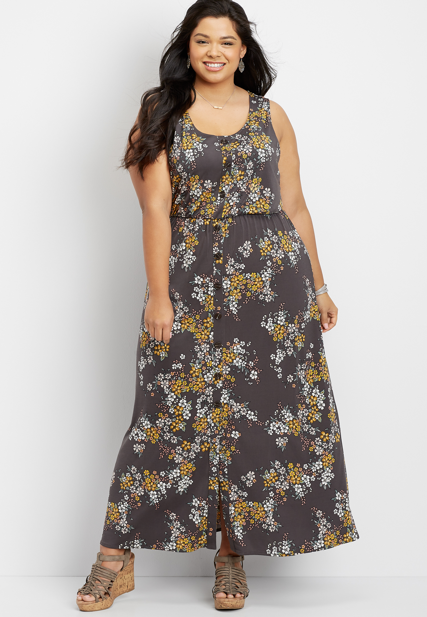 plus size floral button front maxi dress | maurices