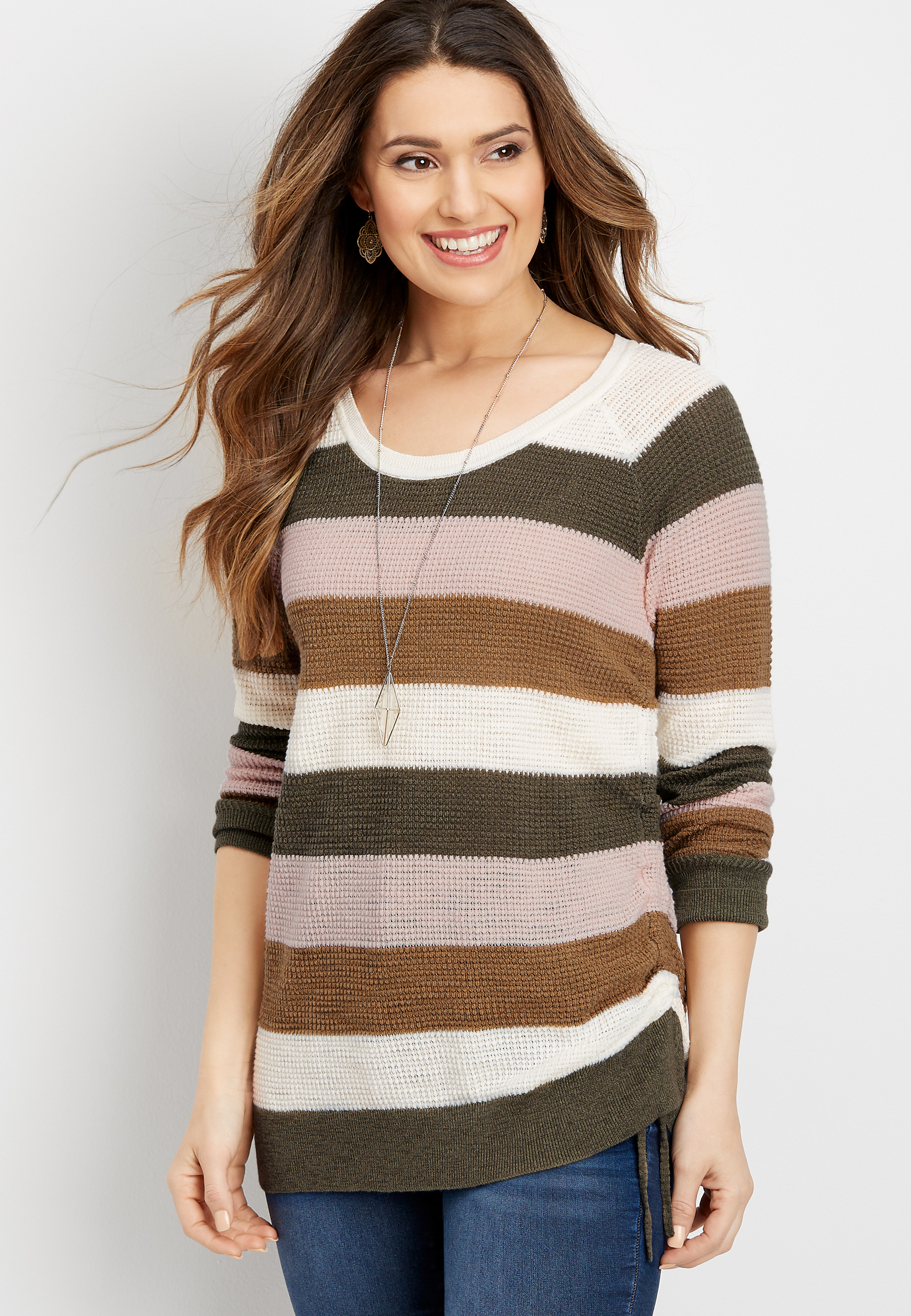 Stripe Ruched Side Pullover | maurices