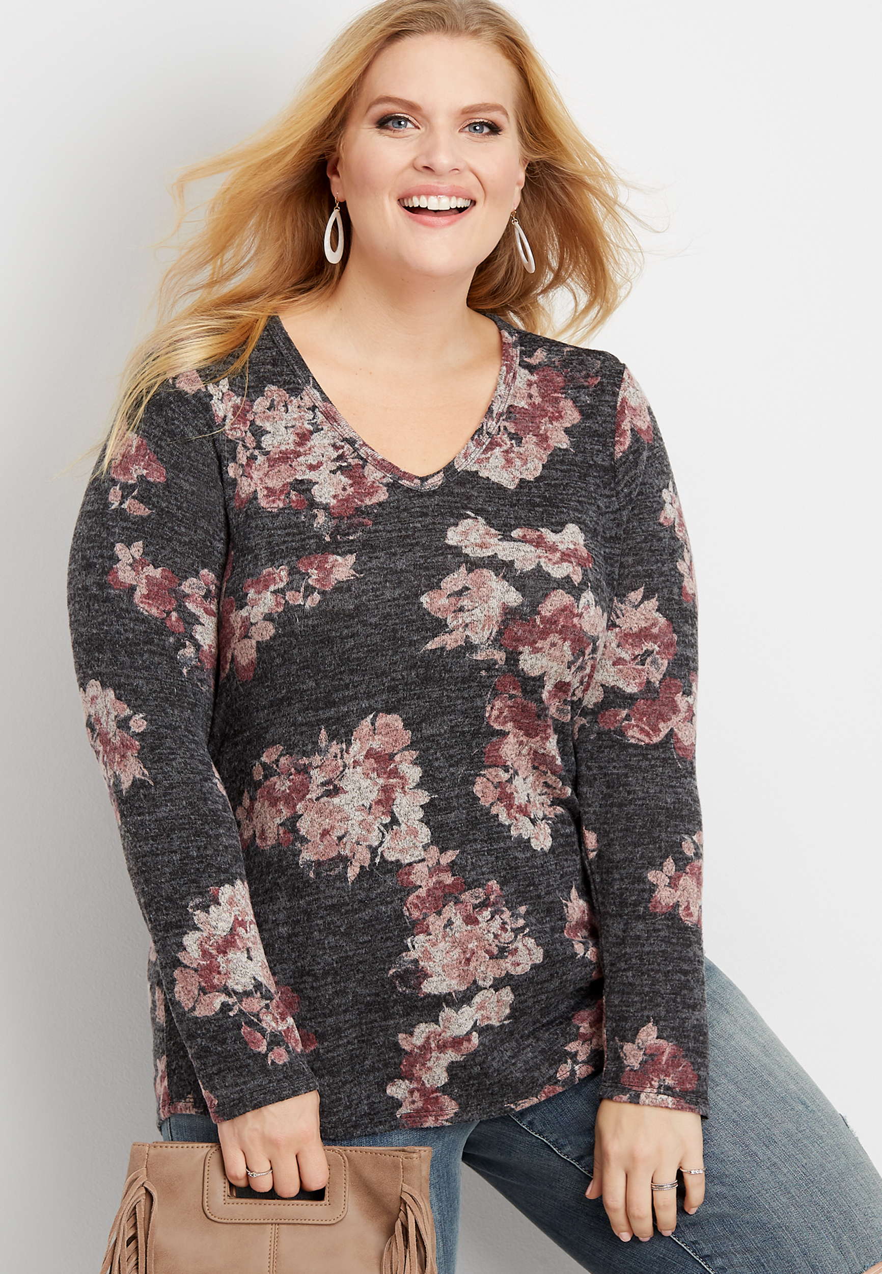 plus size 24/7 floral long sleeve tee maurices
