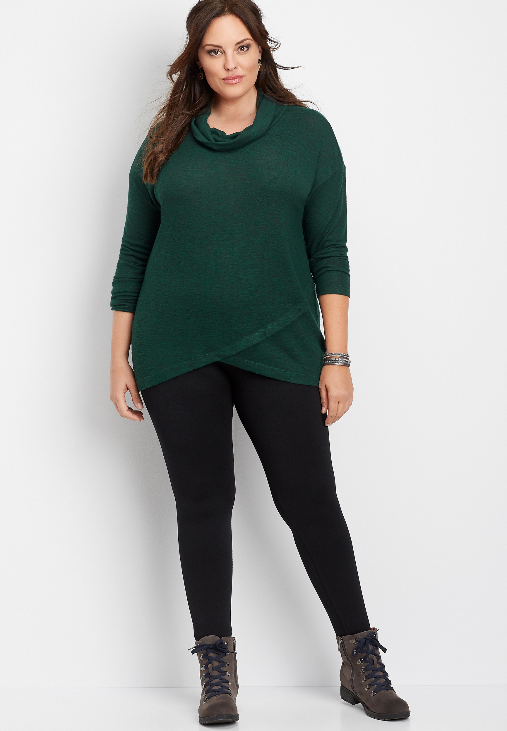 High Waisted Fleece Lined Plus Size Leggings - 5 Inch Waistband