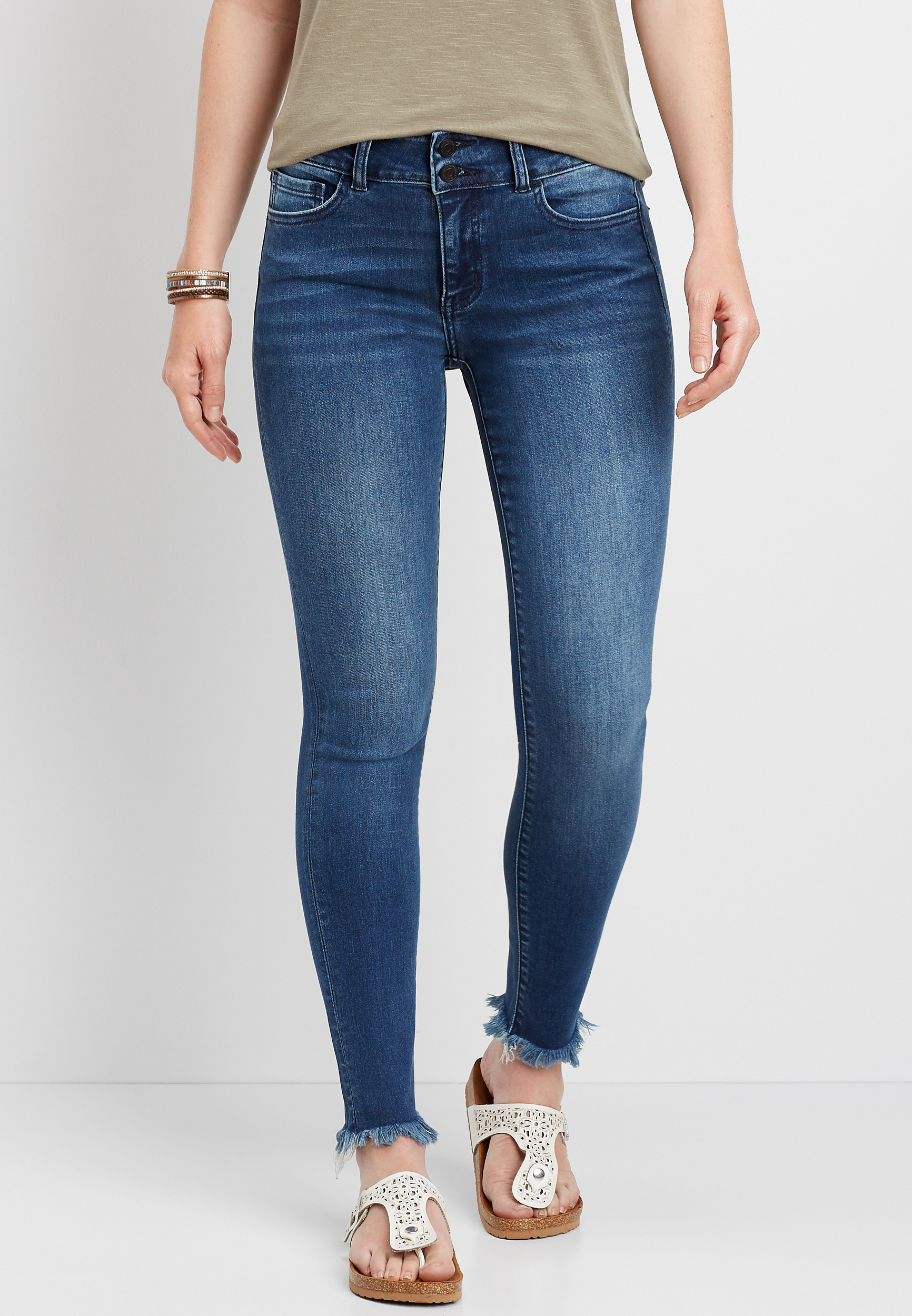 Flying Monkey™ Double Button Fray Hem Skinny Jean | maurices