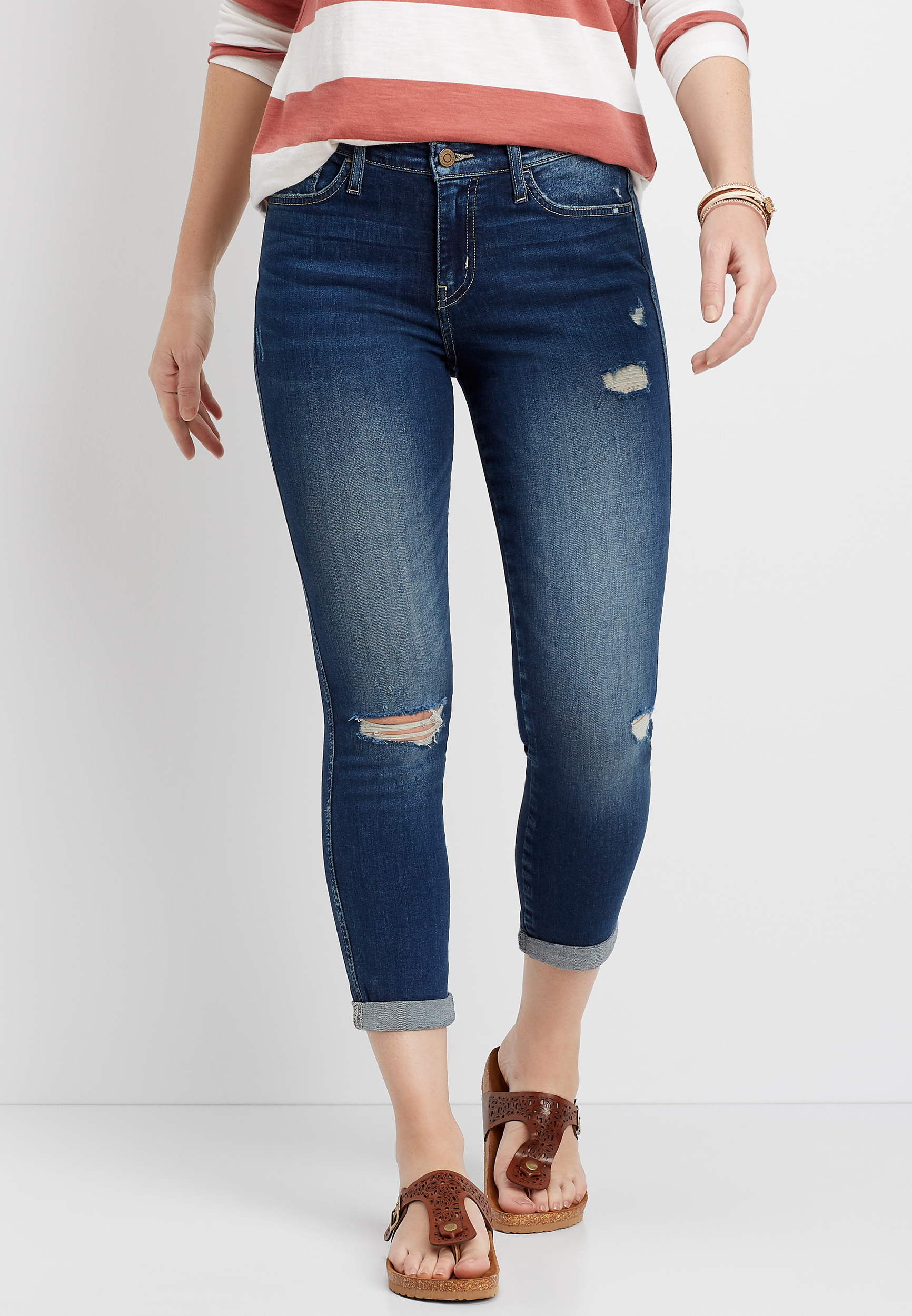 Flying Monkey™ Dark Wash Destructed Cropped Jean | maurices