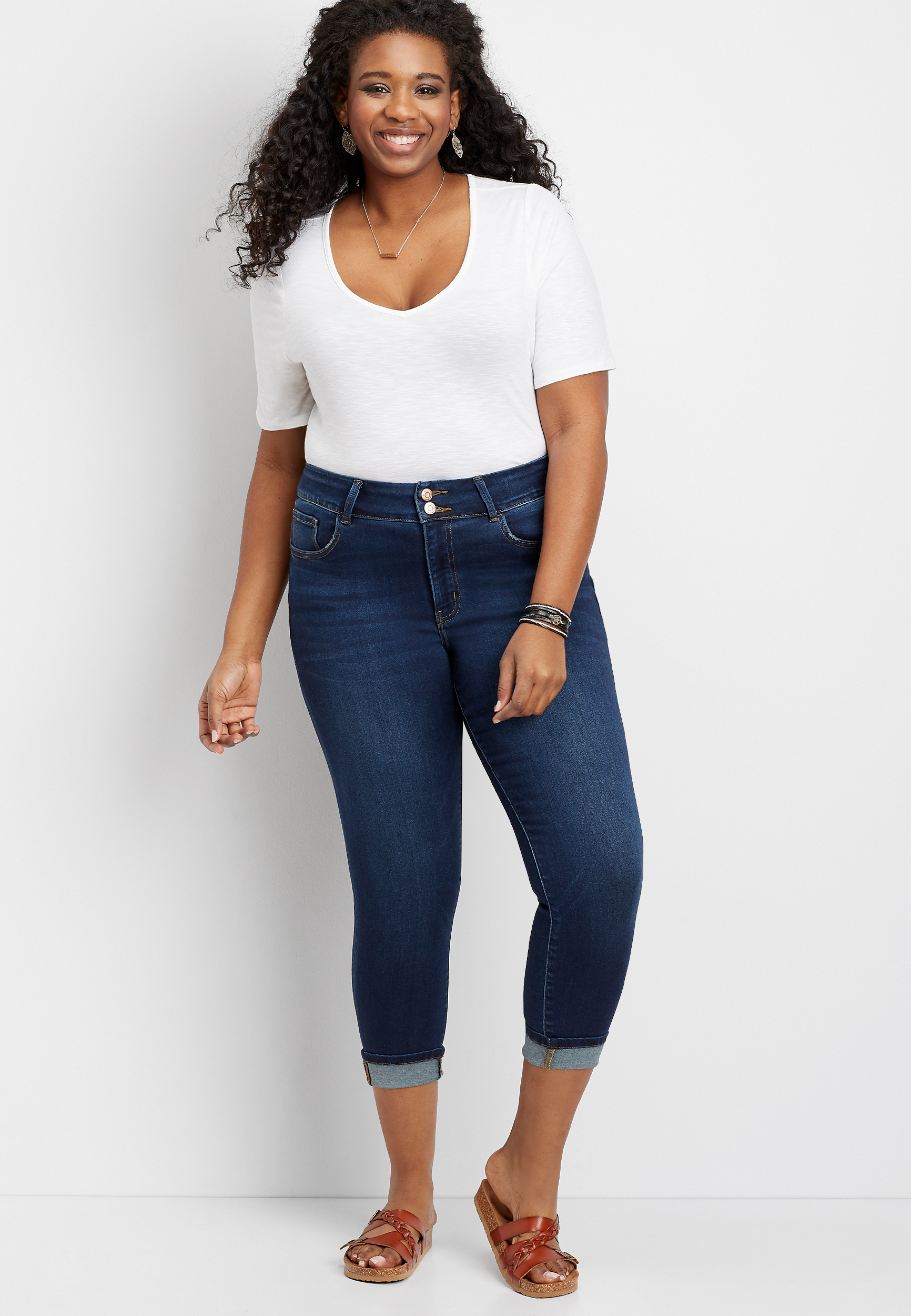 Plus Size Flying Monkey™ Double Button Super Soft Cropped Jean | maurices