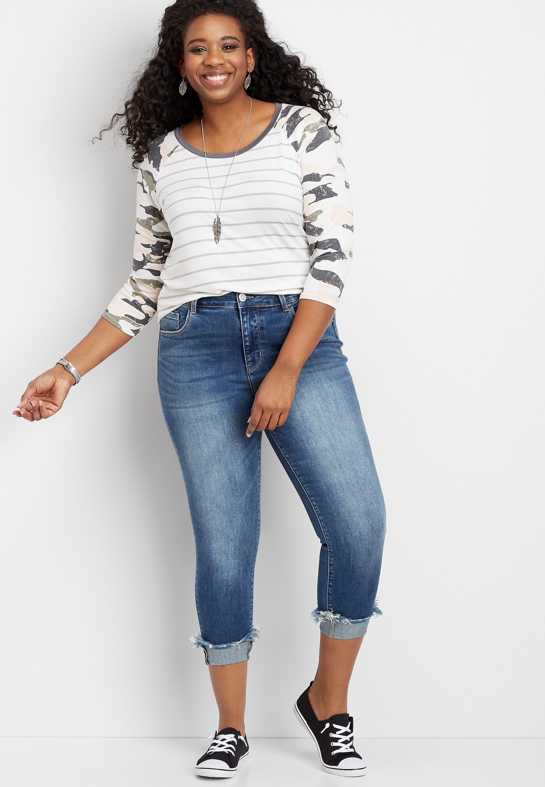 Plus Size Flying Monkey™ High Rise Fray Cuffed Cropped Jean | maurices