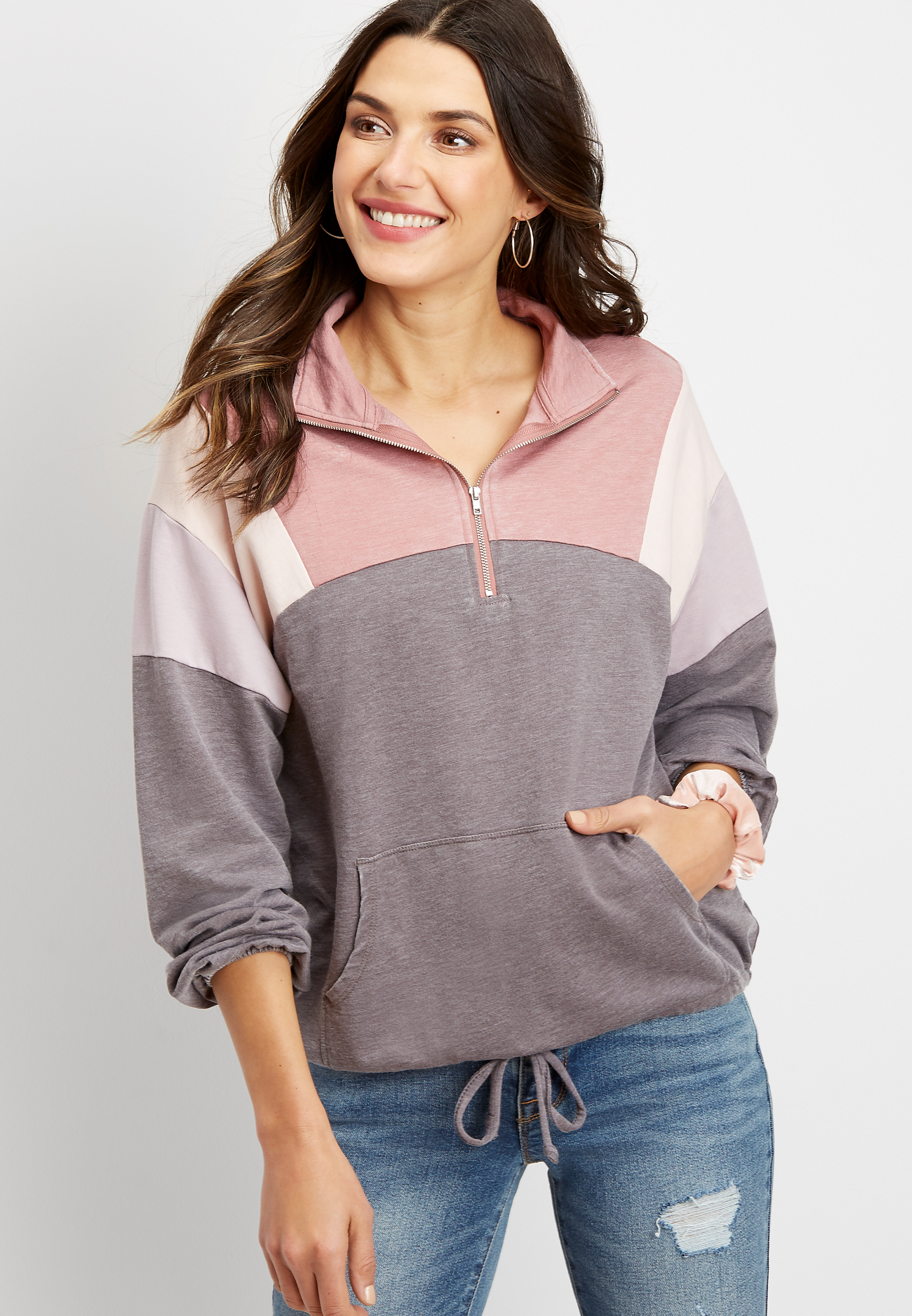 colorblock cinched hoodie