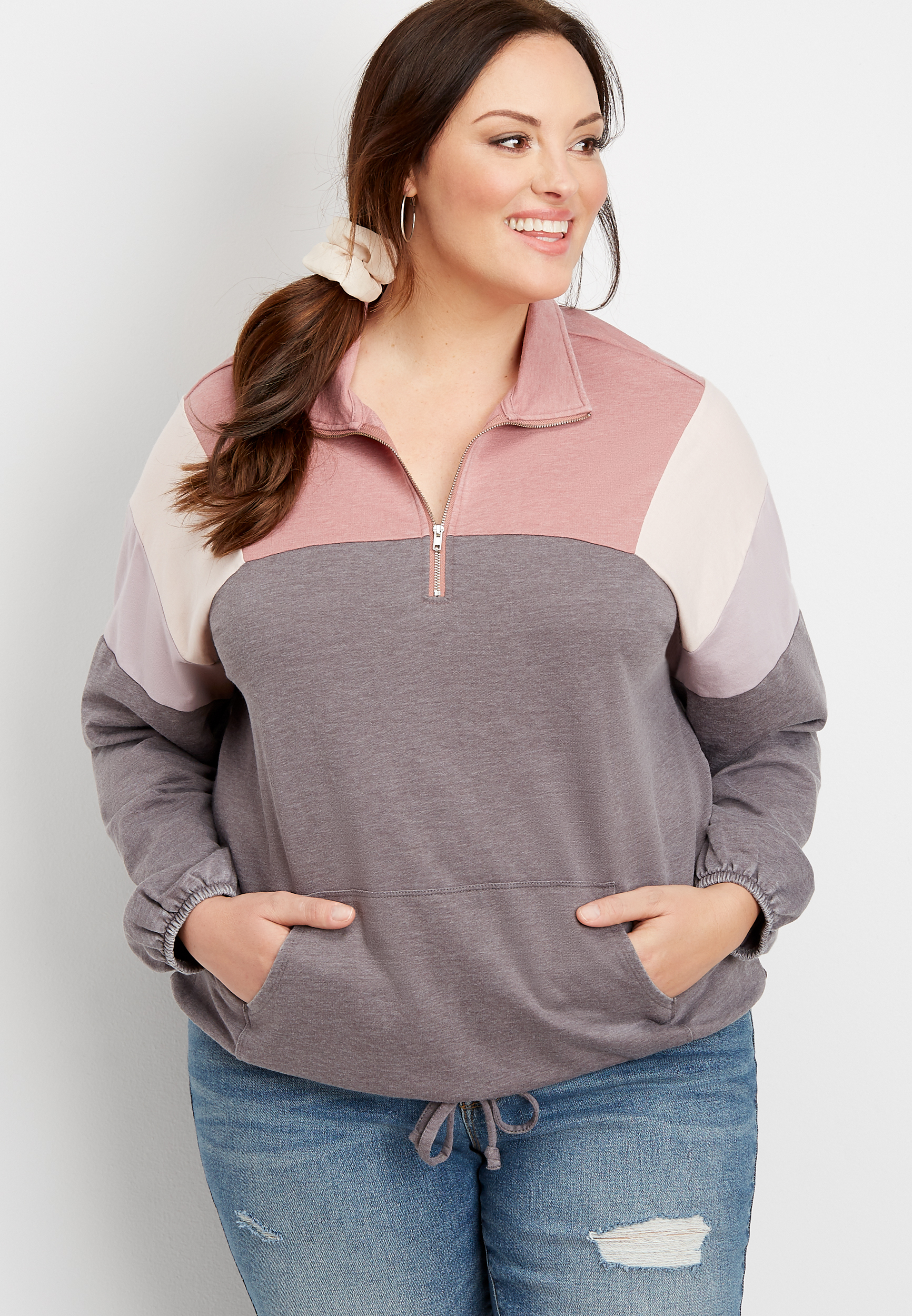 Plus Size Colorblock Cinched Hem Pullover | maurices