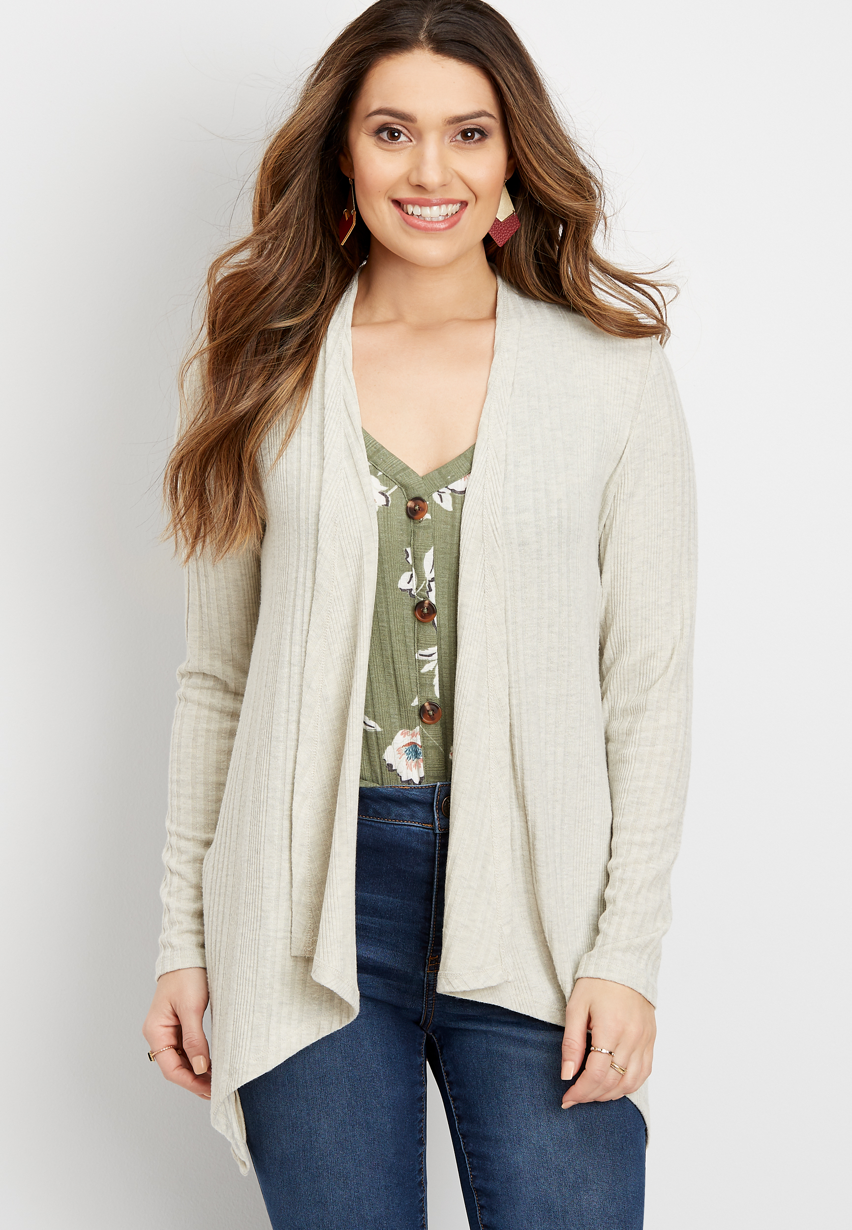 Lattice Back Open Front Cardigan | maurices