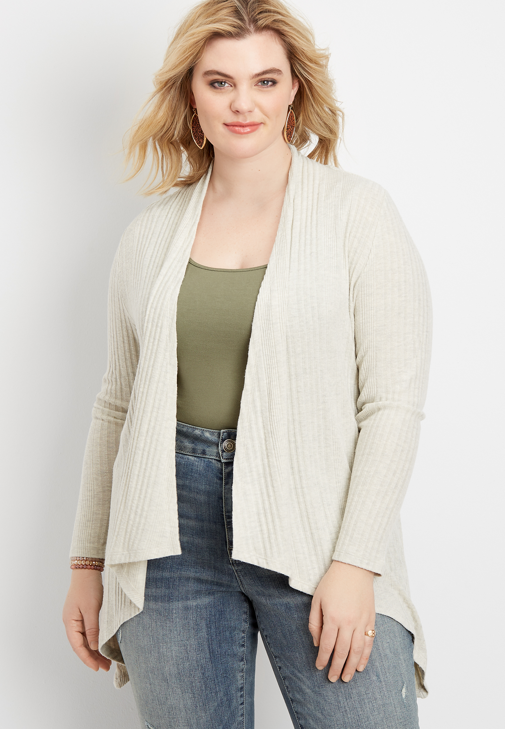 Plus Size Lattice Back Open Front Cardigan | maurices