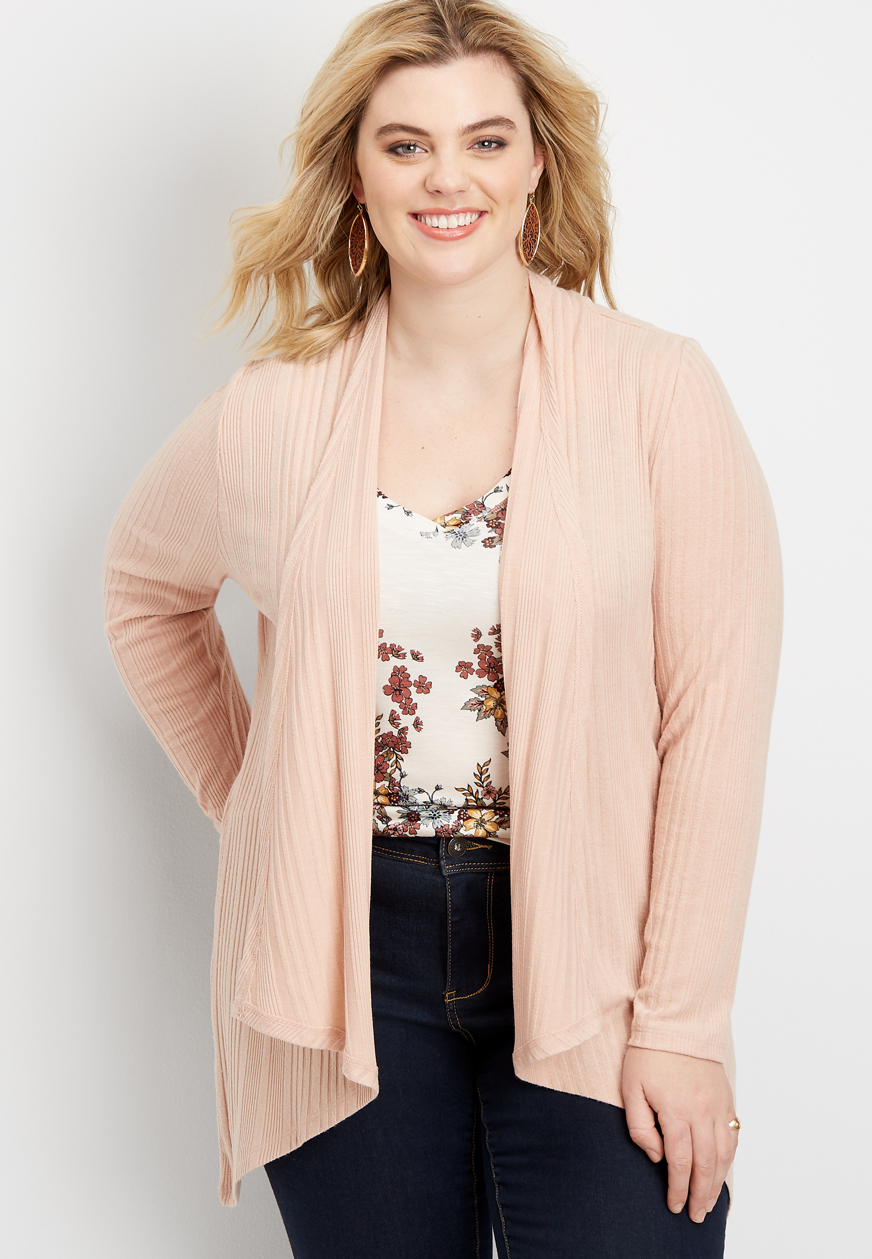 Plus Size Lattice Back Open Front Cardigan | maurices