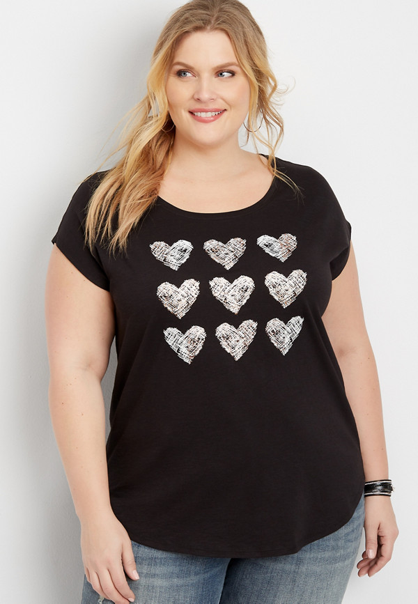 Plus Size Metallic Foil Heart Graphic Tee | maurices
