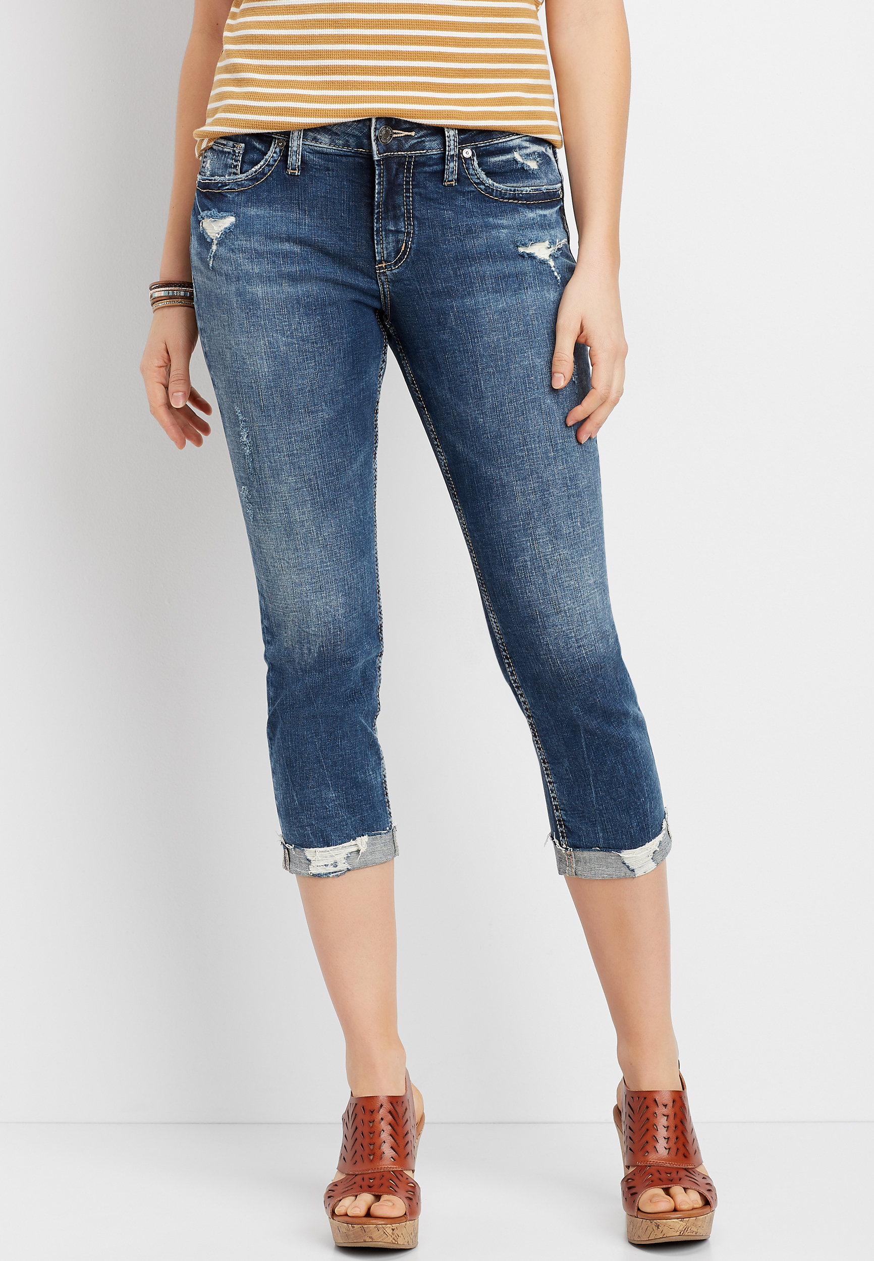 Silver Jeans Co.® Elyse Destructed Cuffed Capri | maurices