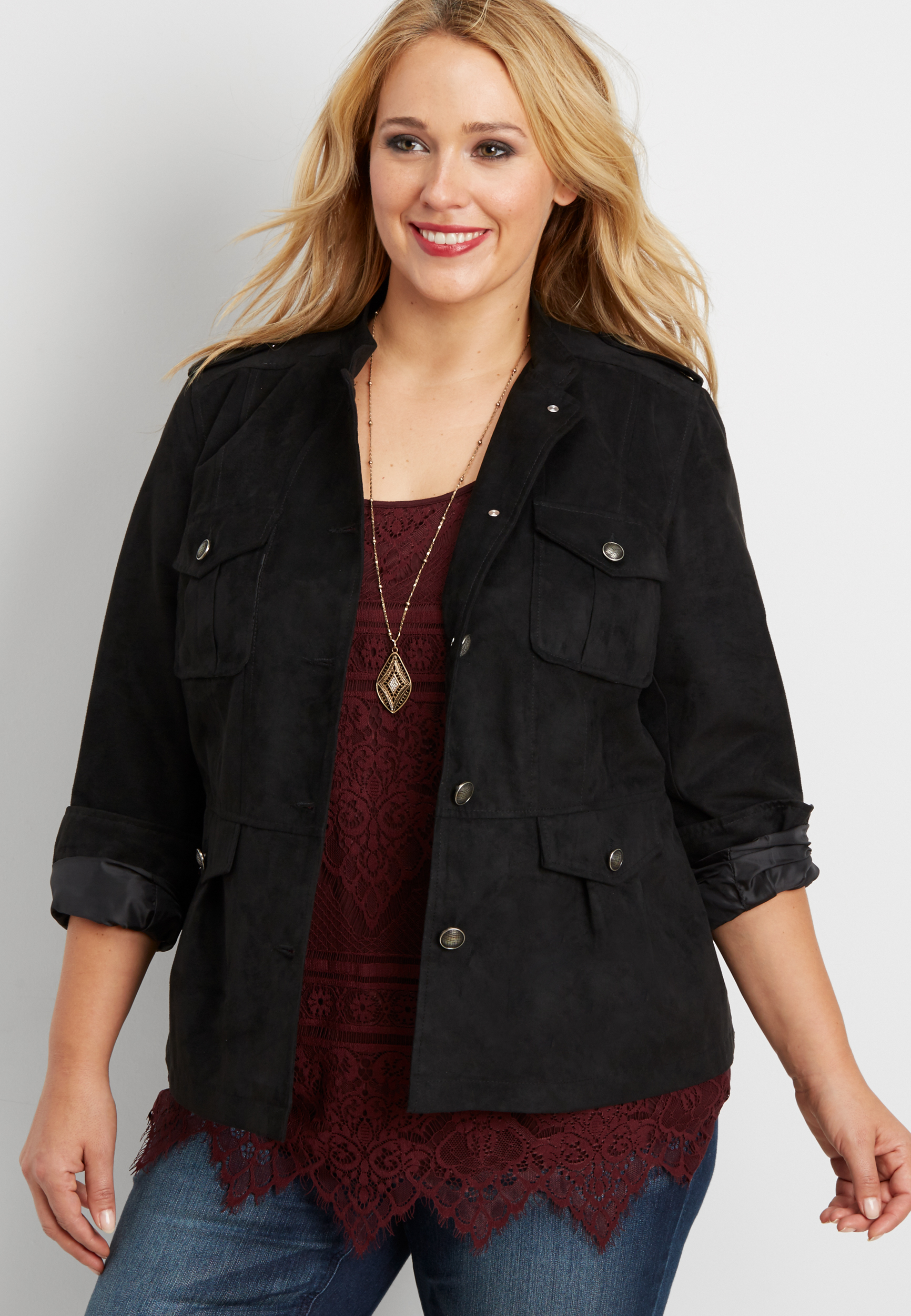 plus size faux suede military jacket | maurices