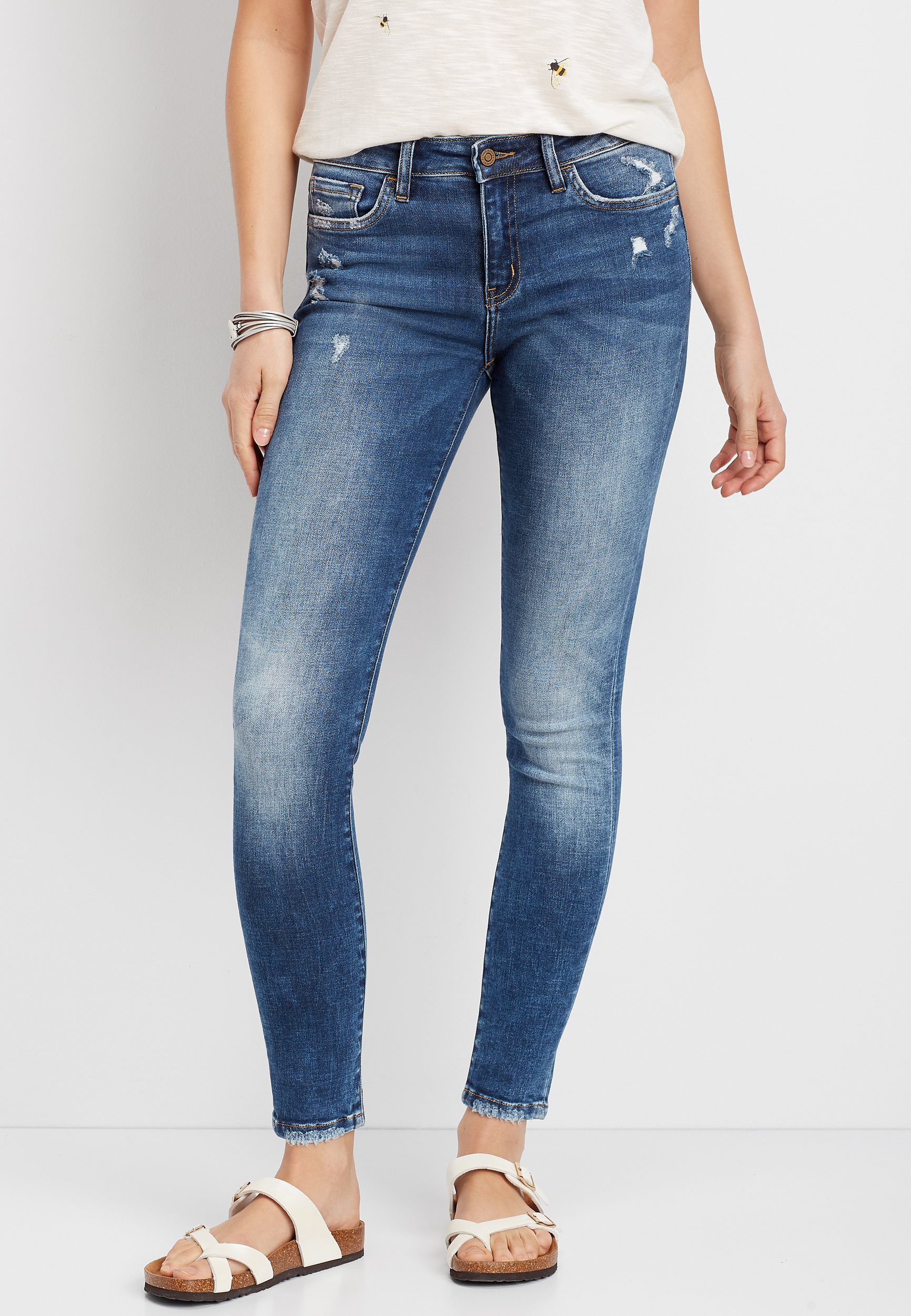 Image of Flying Monkey&trade; Womens Marble Wash Skinny Jeans Blue - Maurices