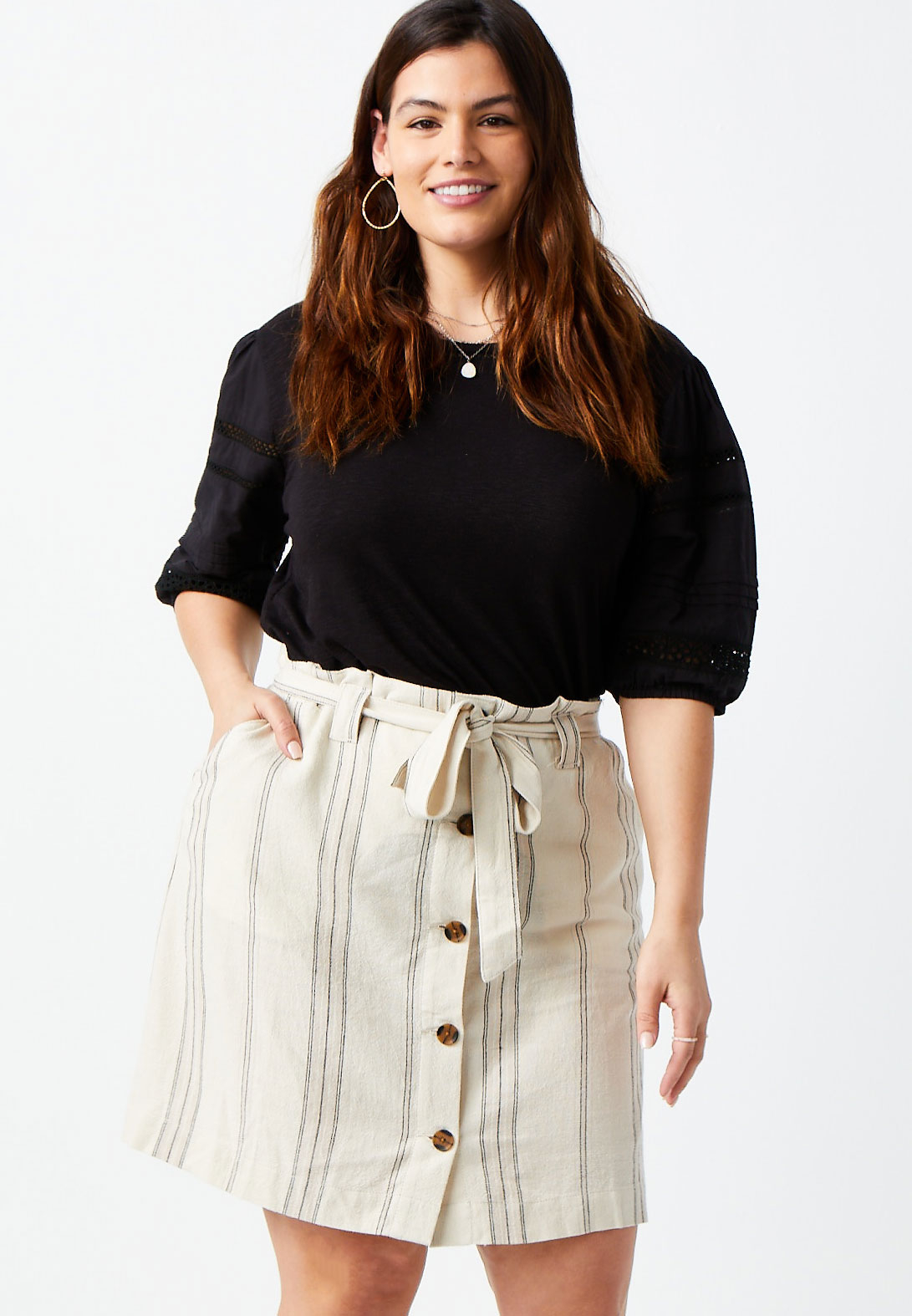 Plus Size White Striped Linen Utility Mini Skirt | maurices