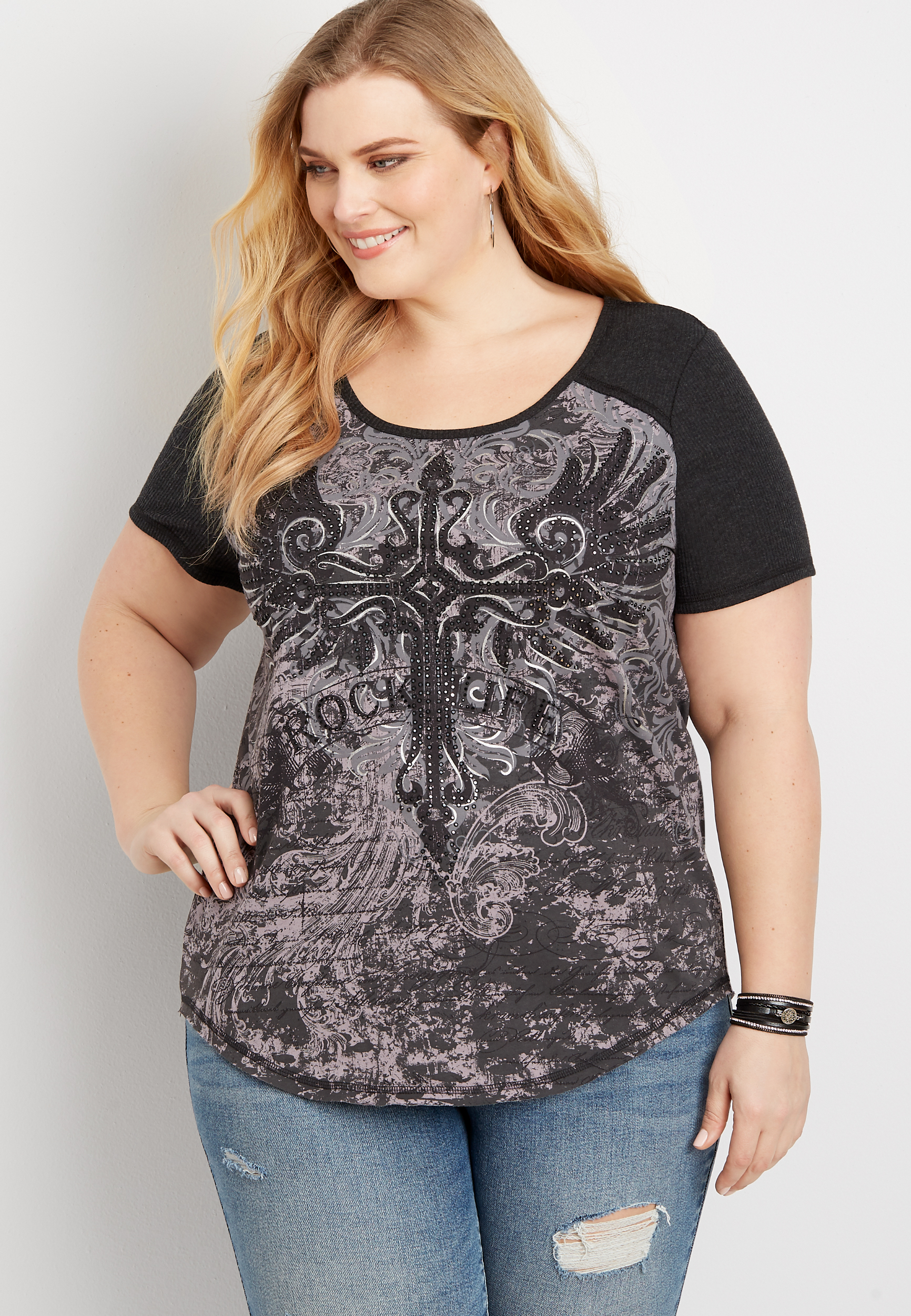 Plus Size Studded Cross Graphic Tee Maurices