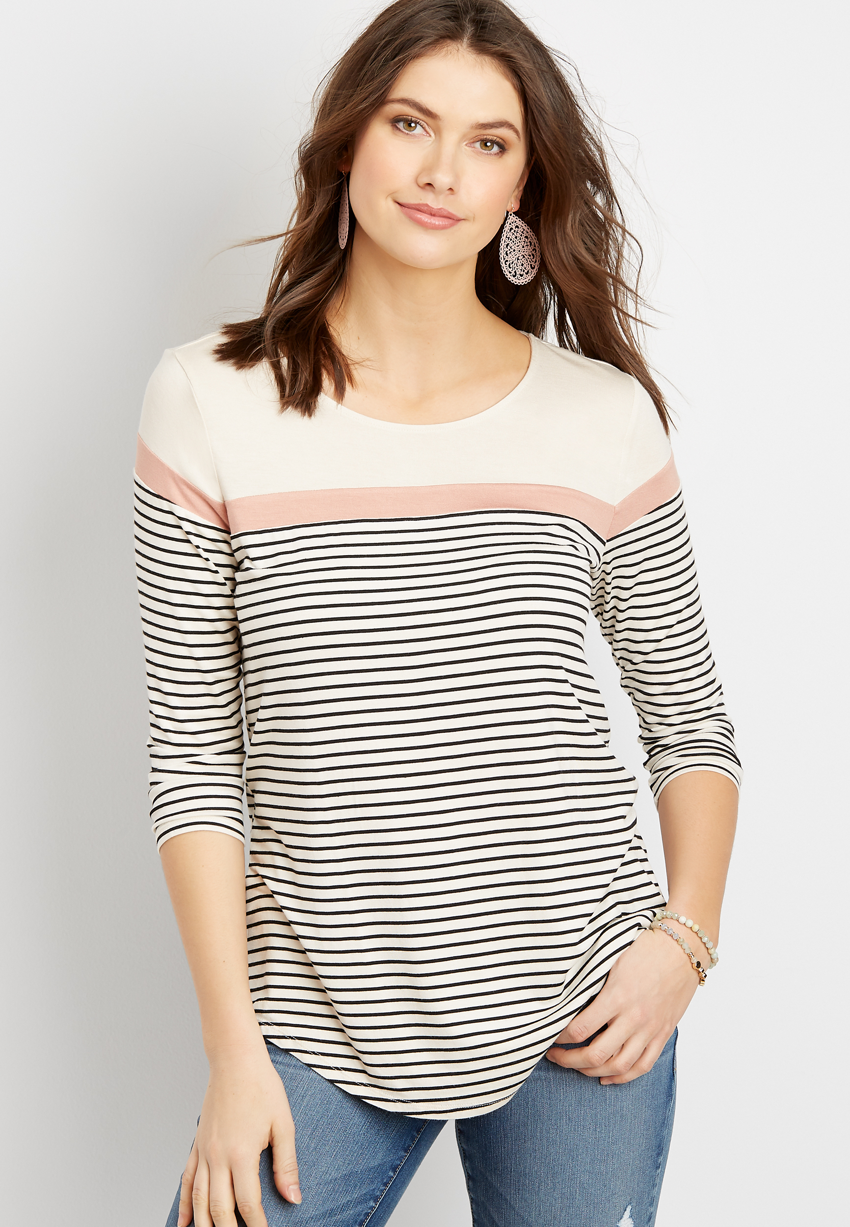 24/7 Stripe Blocked Tee | maurices