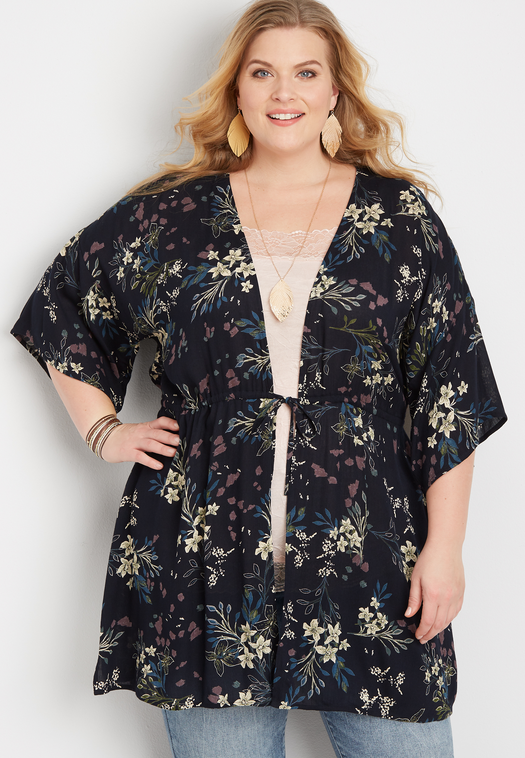 Plus Size Floral Drawstring Kimono | maurices