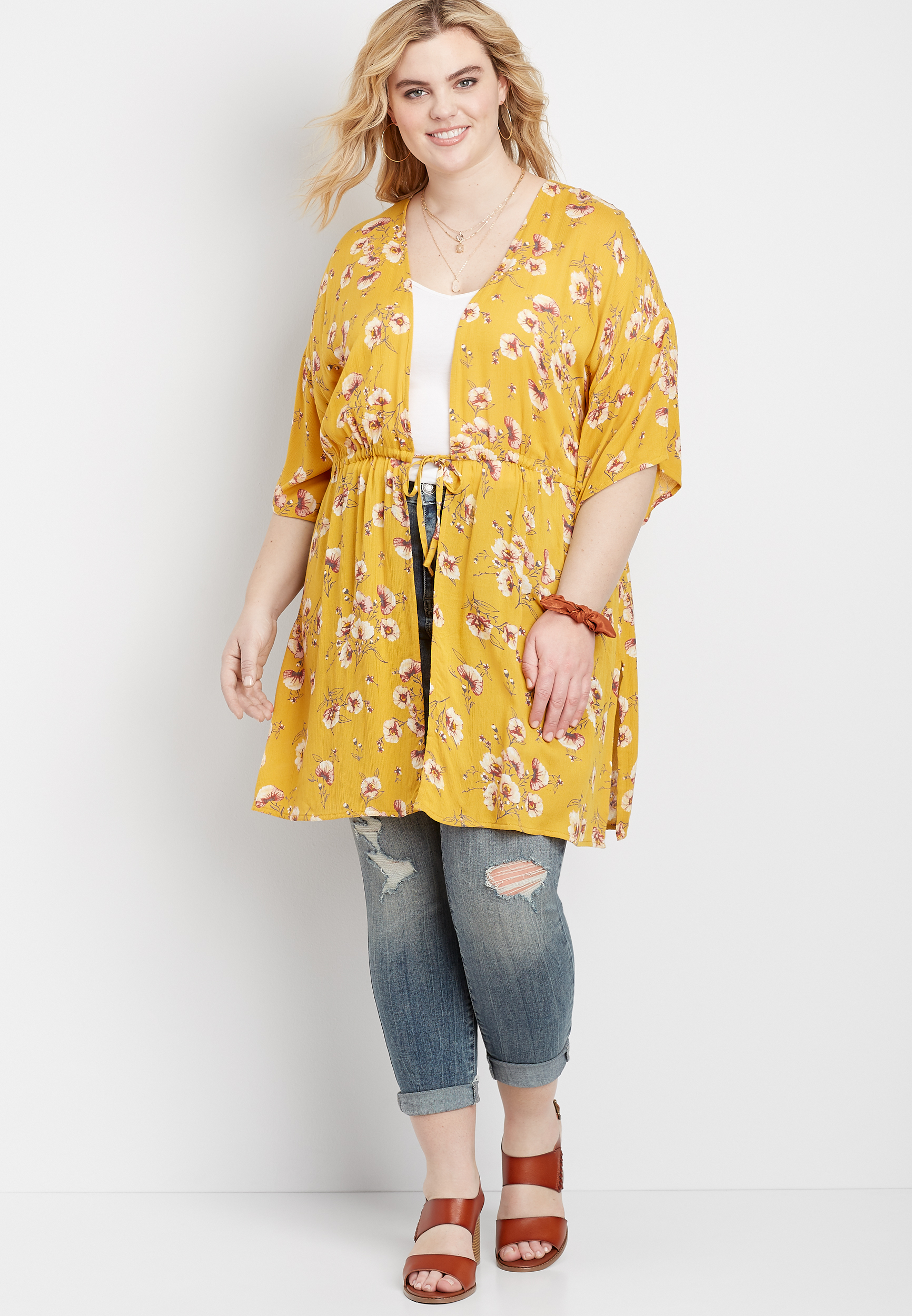 Plus Size Floral Drawstring Kimono | maurices